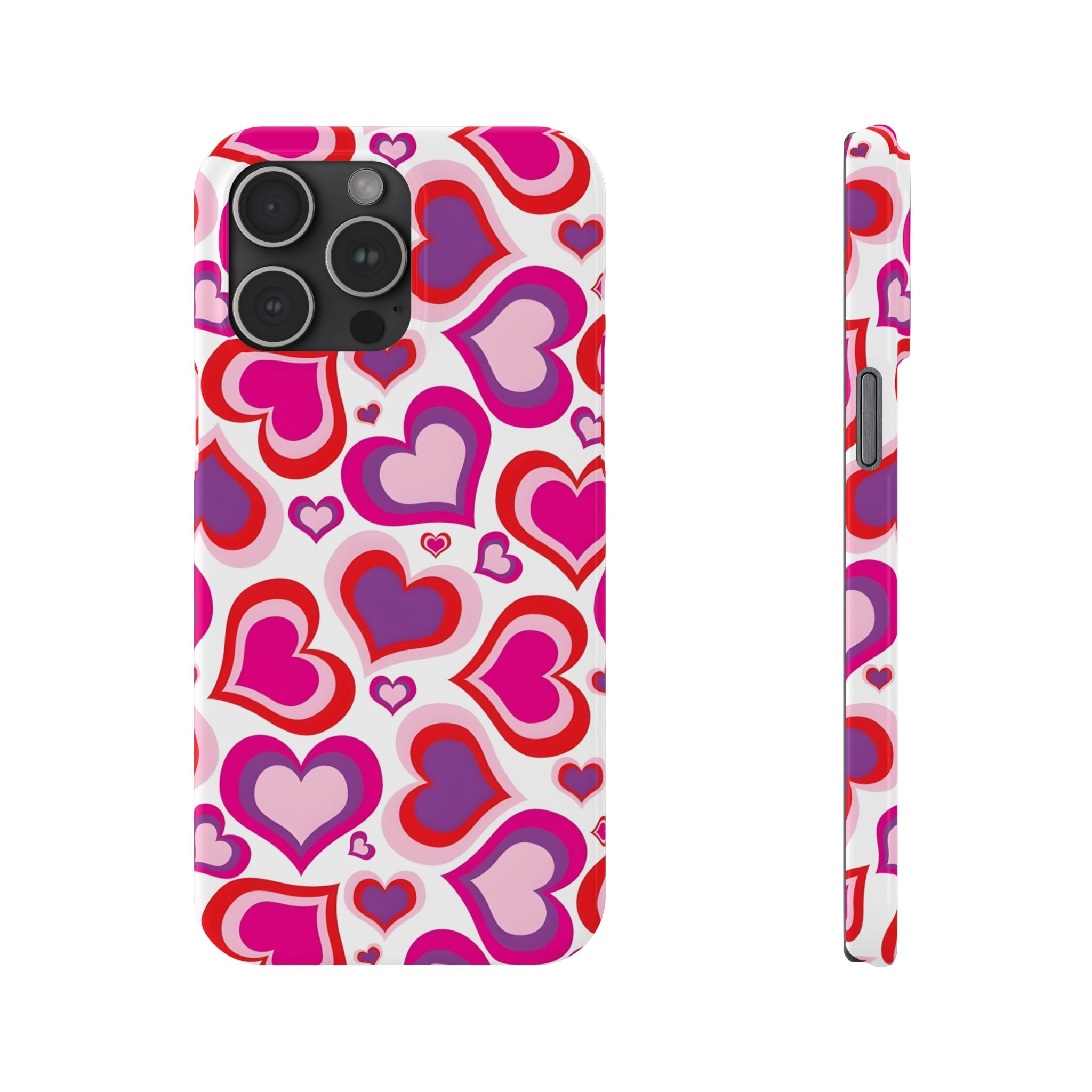 Pink Red Heart Pattern Slim Phone Case for iPhone