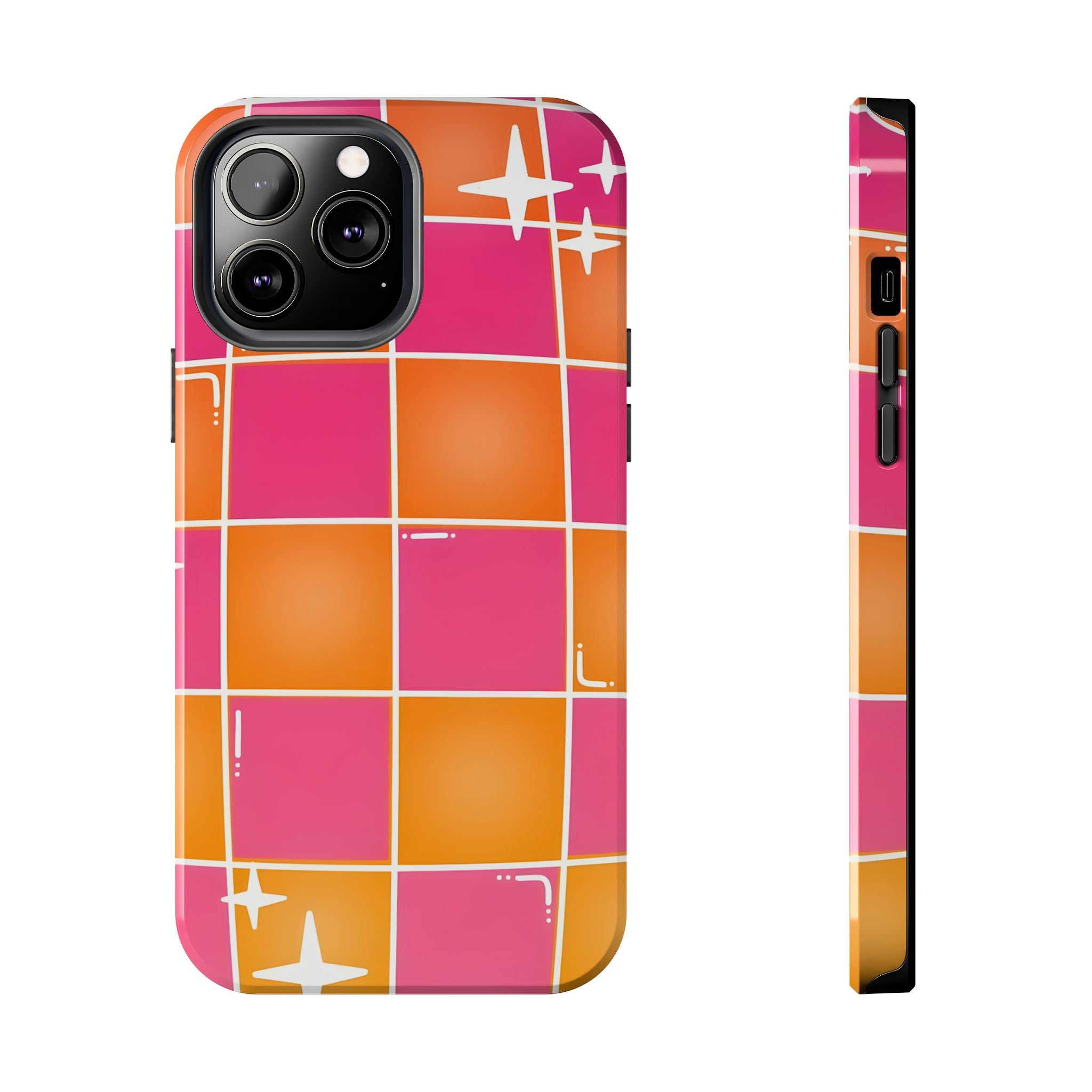 Pink & Orange Grid Tough Phone Case for iPhone and Samsung Galaxy Series