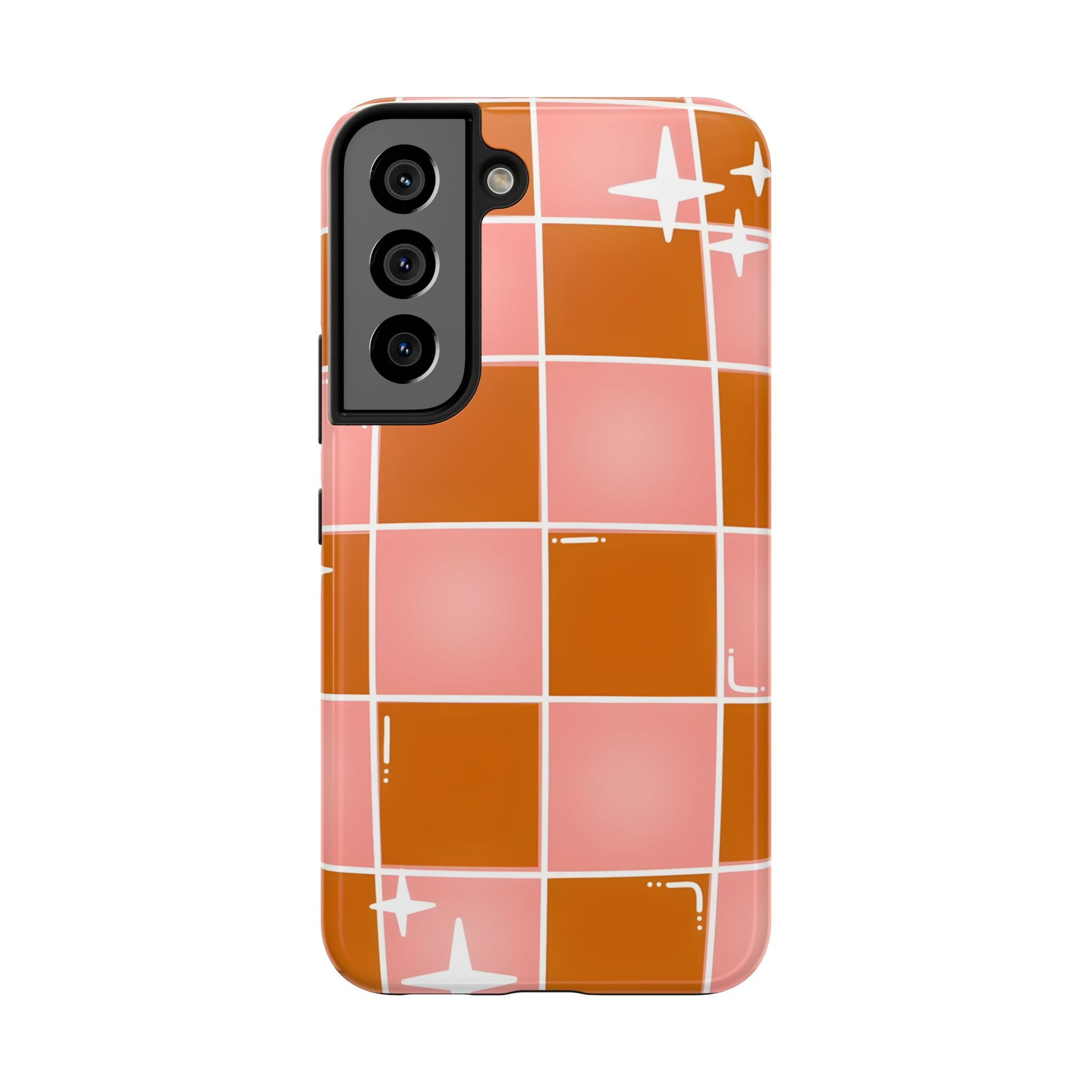Pink & Terracotta Checkered Tough Phone Case for iPhone and Samsung Galaxy Series