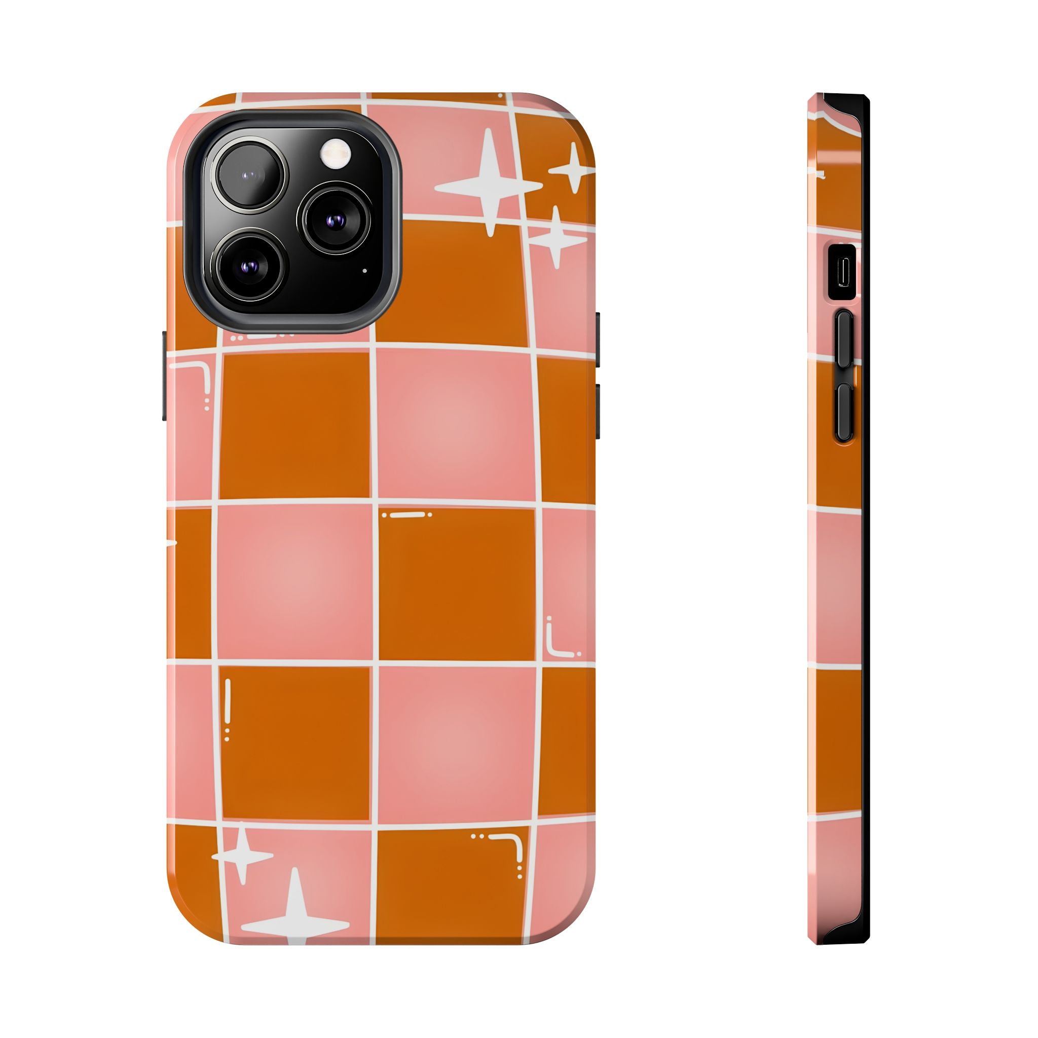 Pink & Terracotta Checkered Tough Phone Case for iPhone and Samsung Galaxy Series