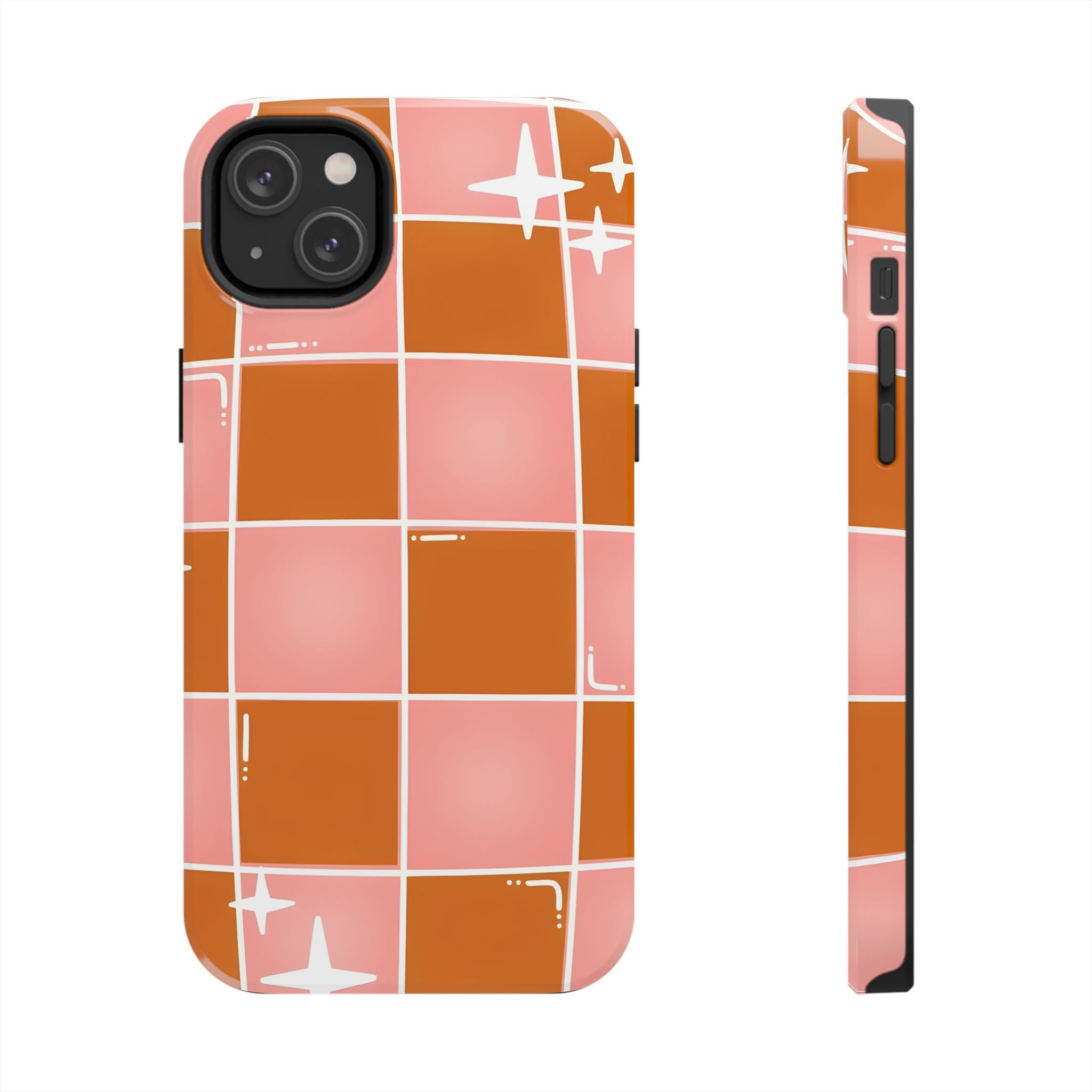 Pink & Terracotta Checkered Tough Phone Case for iPhone and Samsung Galaxy Series