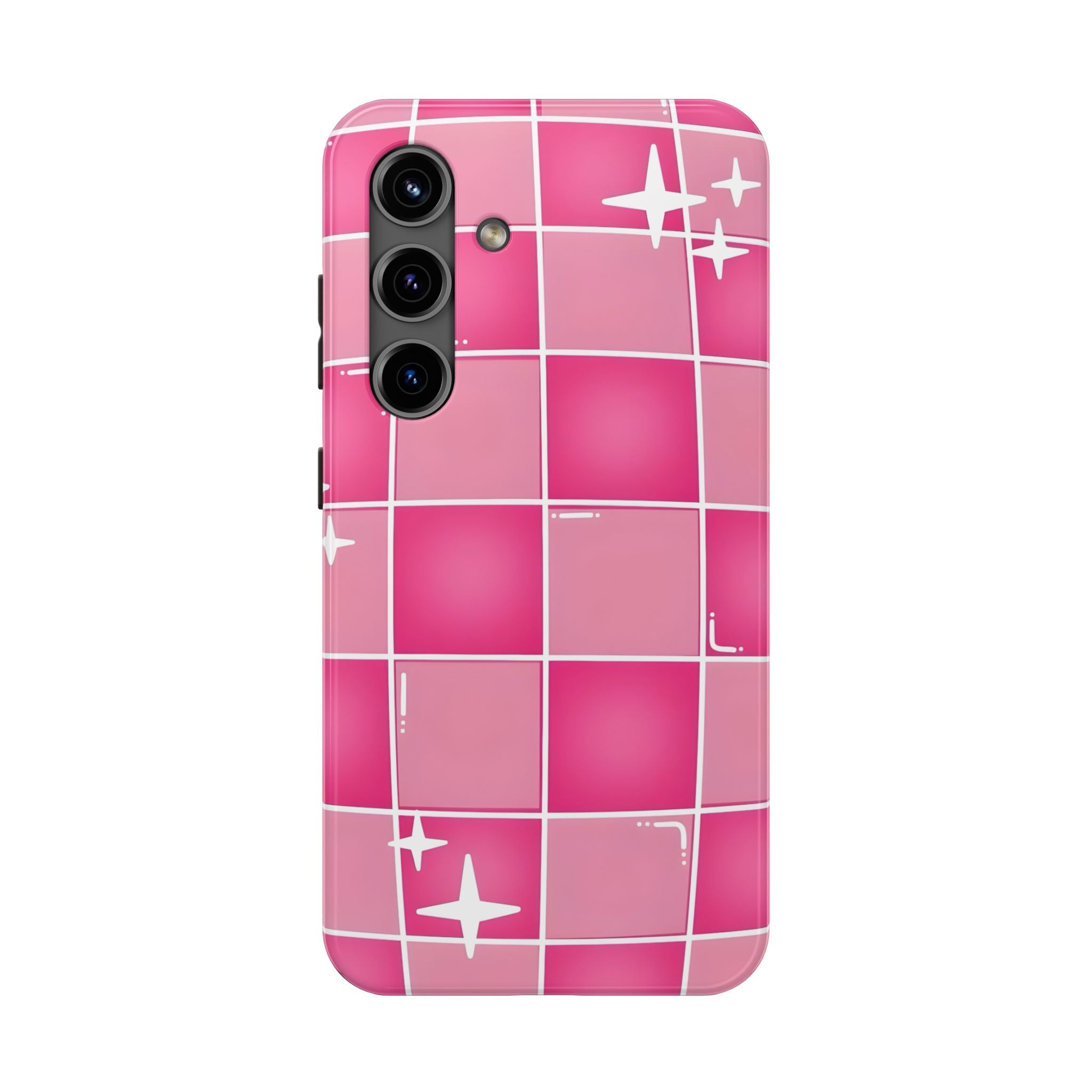 Pink Checkered Sparkle Tough Phone Case for iPhone and Samsung Galaxy Series