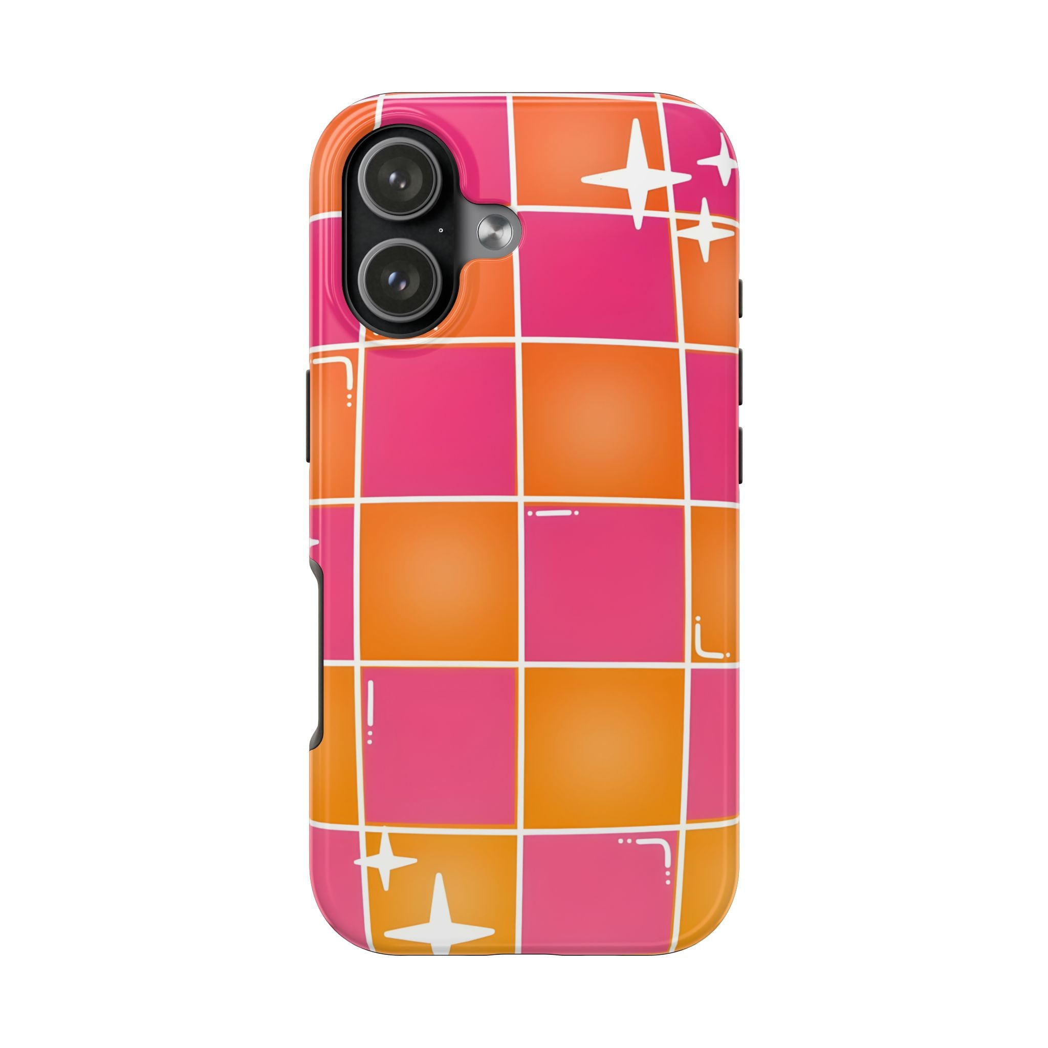 Pink & Orange Grid Tough Phone Case for iPhone and Samsung Galaxy Series