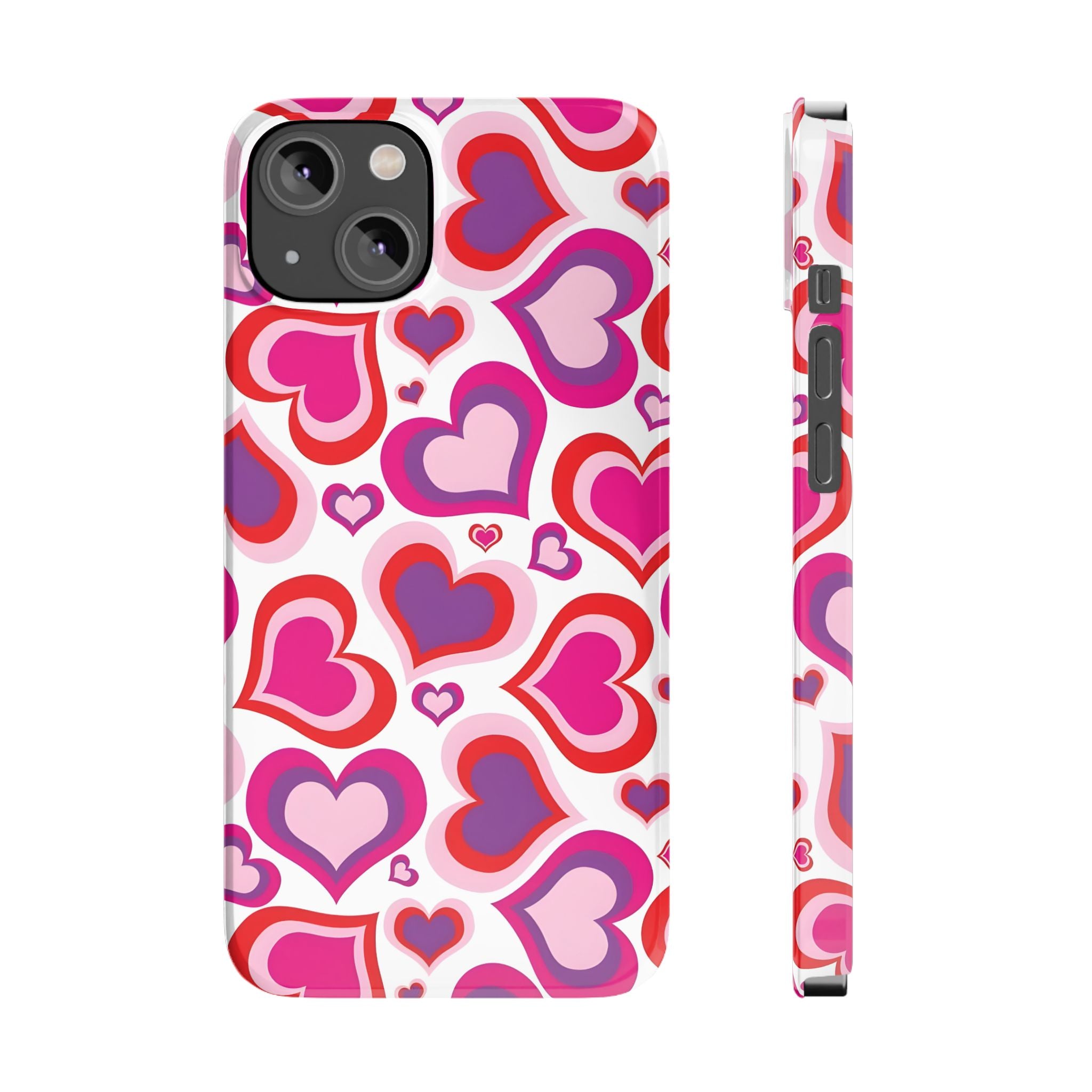 Pink Red Heart Pattern Slim Phone Case for iPhone