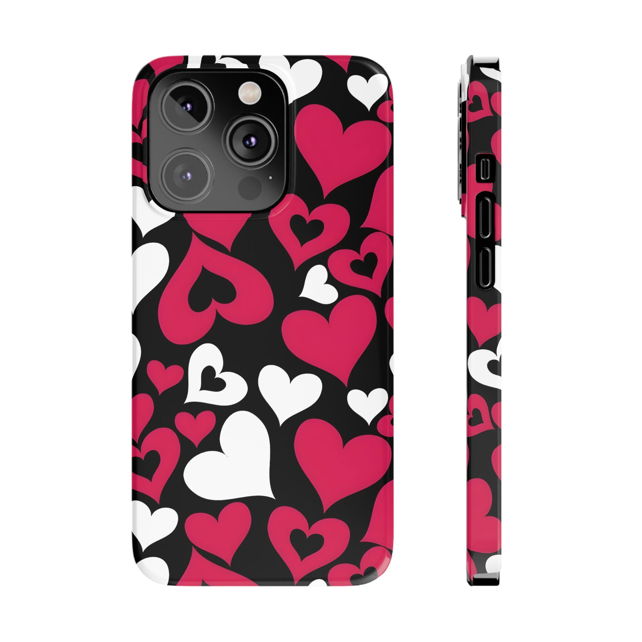 Pink and White Hearts Slim Phone Case for iPhone