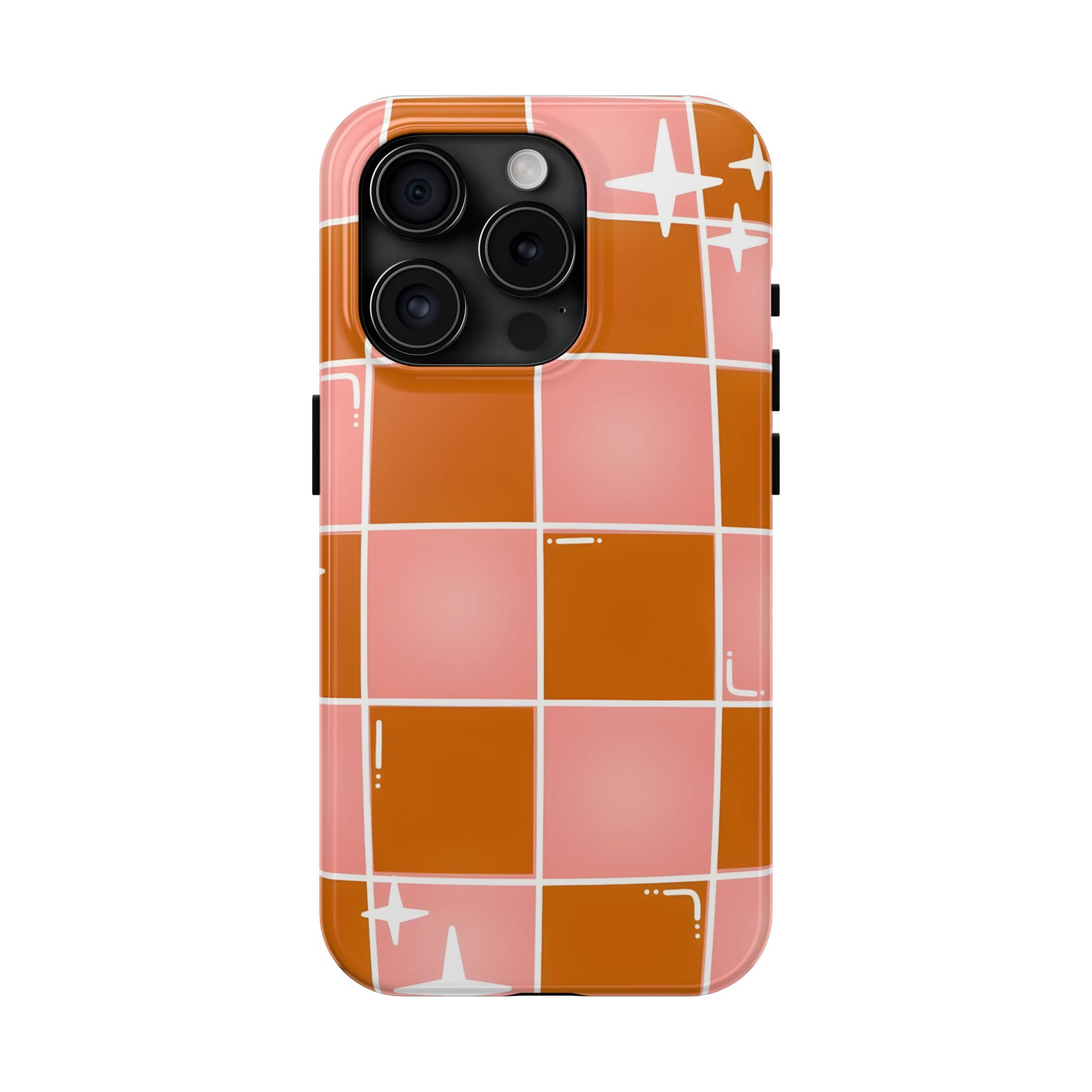 Pink & Terracotta Checkered Tough Phone Case for iPhone and Samsung Galaxy Series