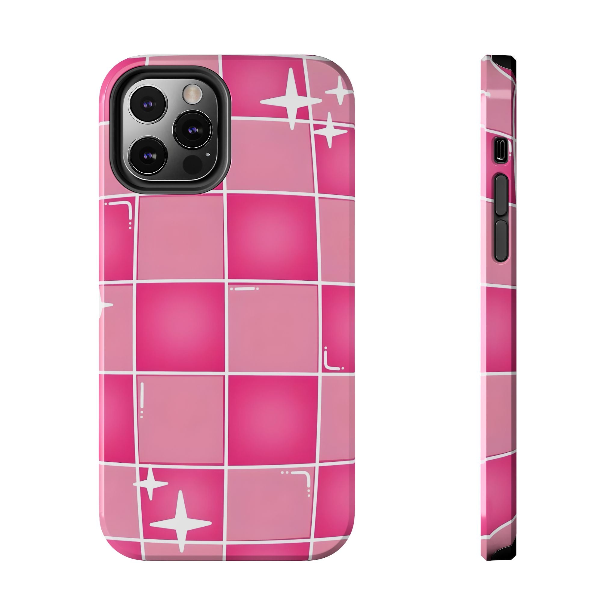Pink Checkered Sparkle Tough Phone Case for iPhone and Samsung Galaxy Series