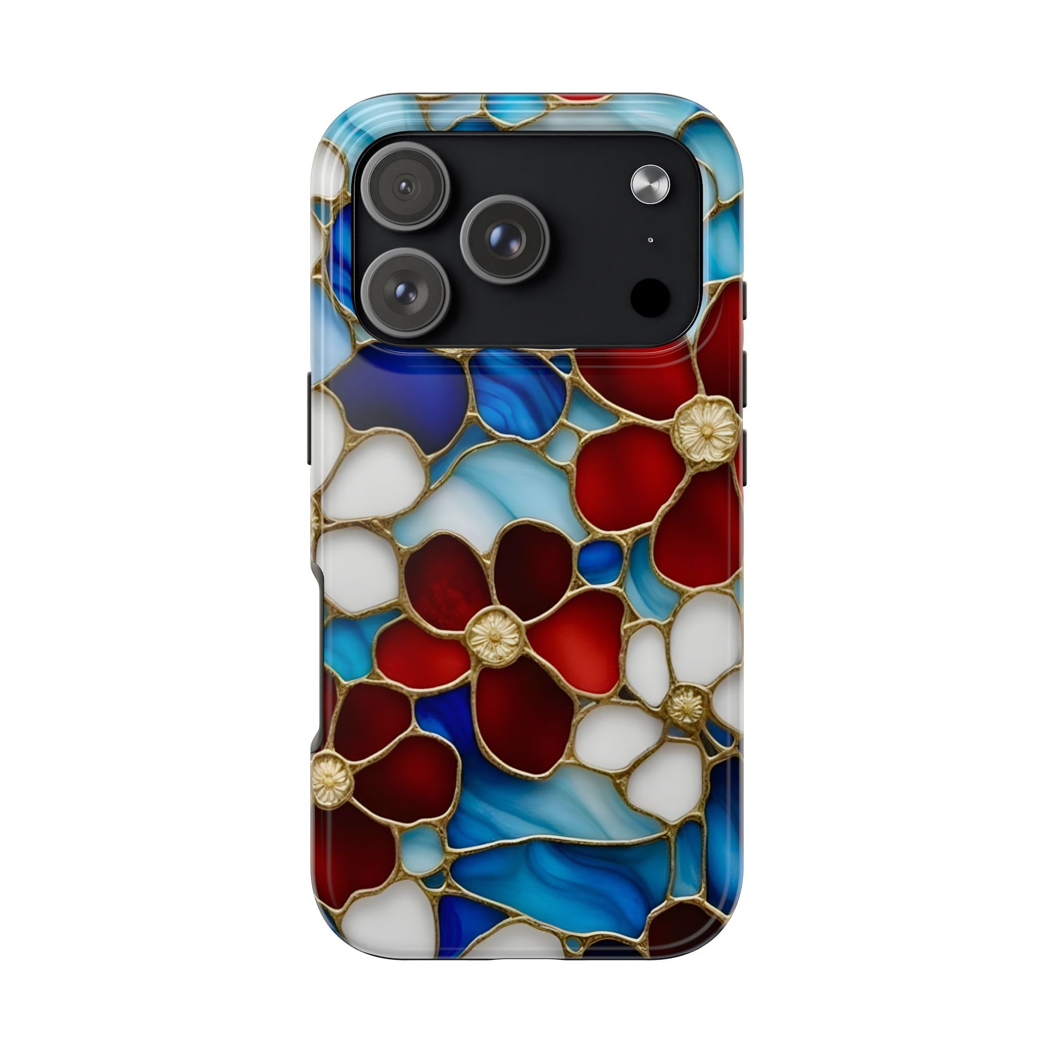 Red Floral Stained Glass Inspired Phone Case for iPhone and Samsung Galaxy Series