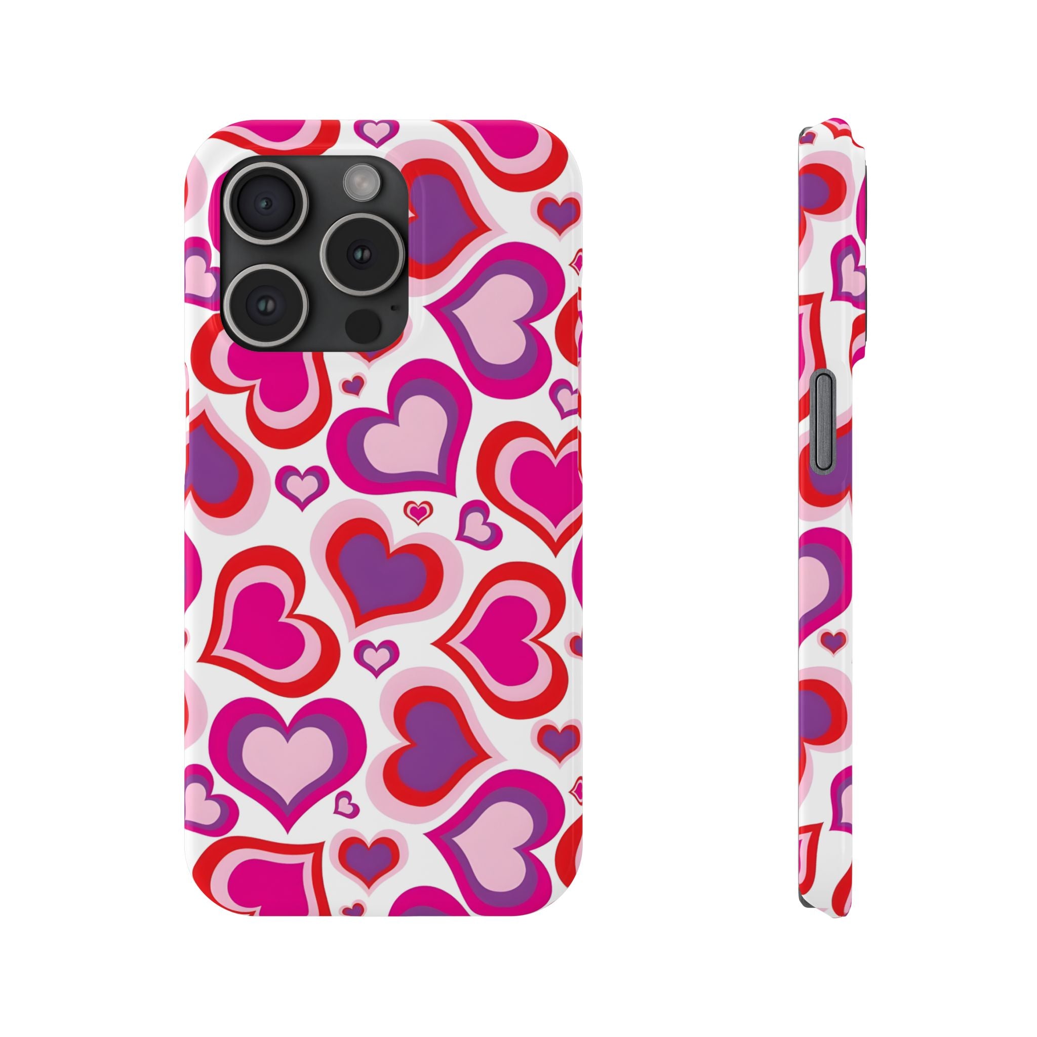 Pink Red Heart Pattern Slim Phone Case for iPhone