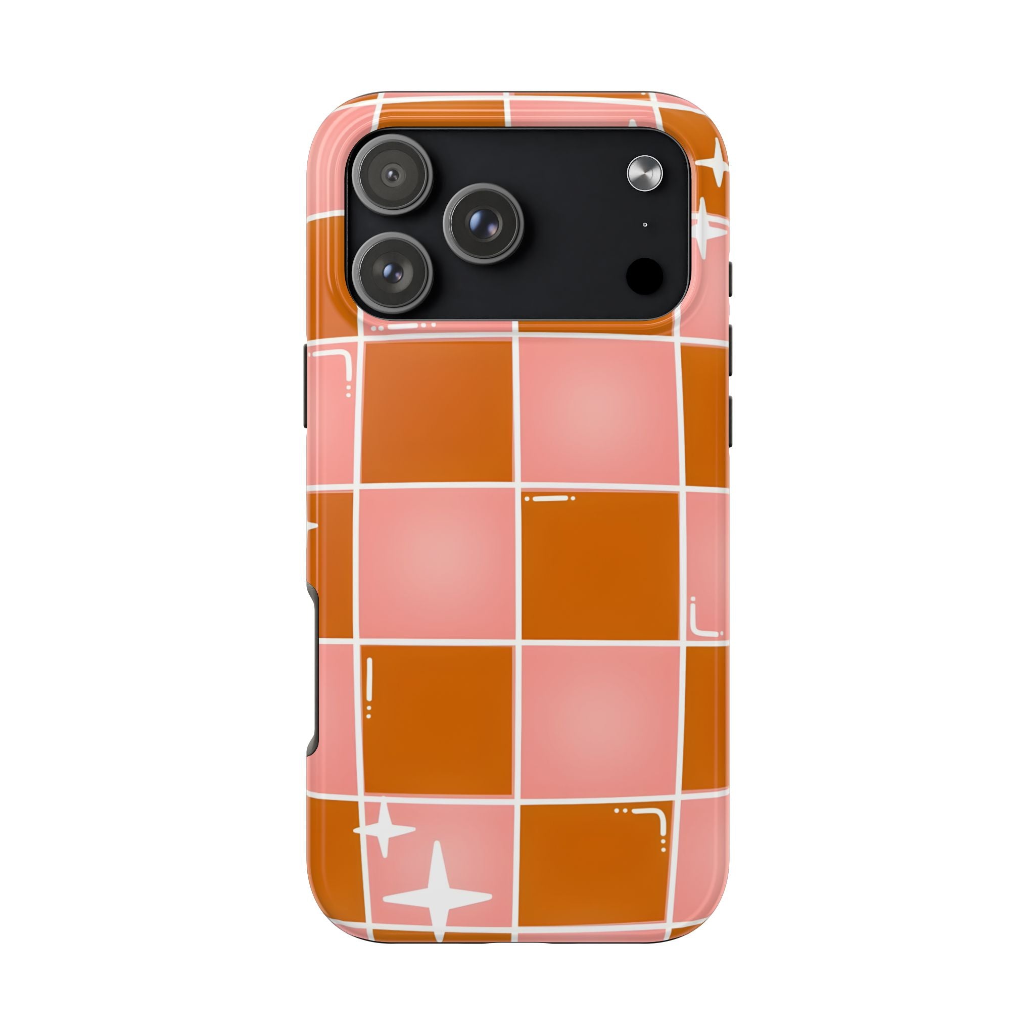 Pink & Terracotta Checkered Tough Phone Case for iPhone and Samsung Galaxy Series