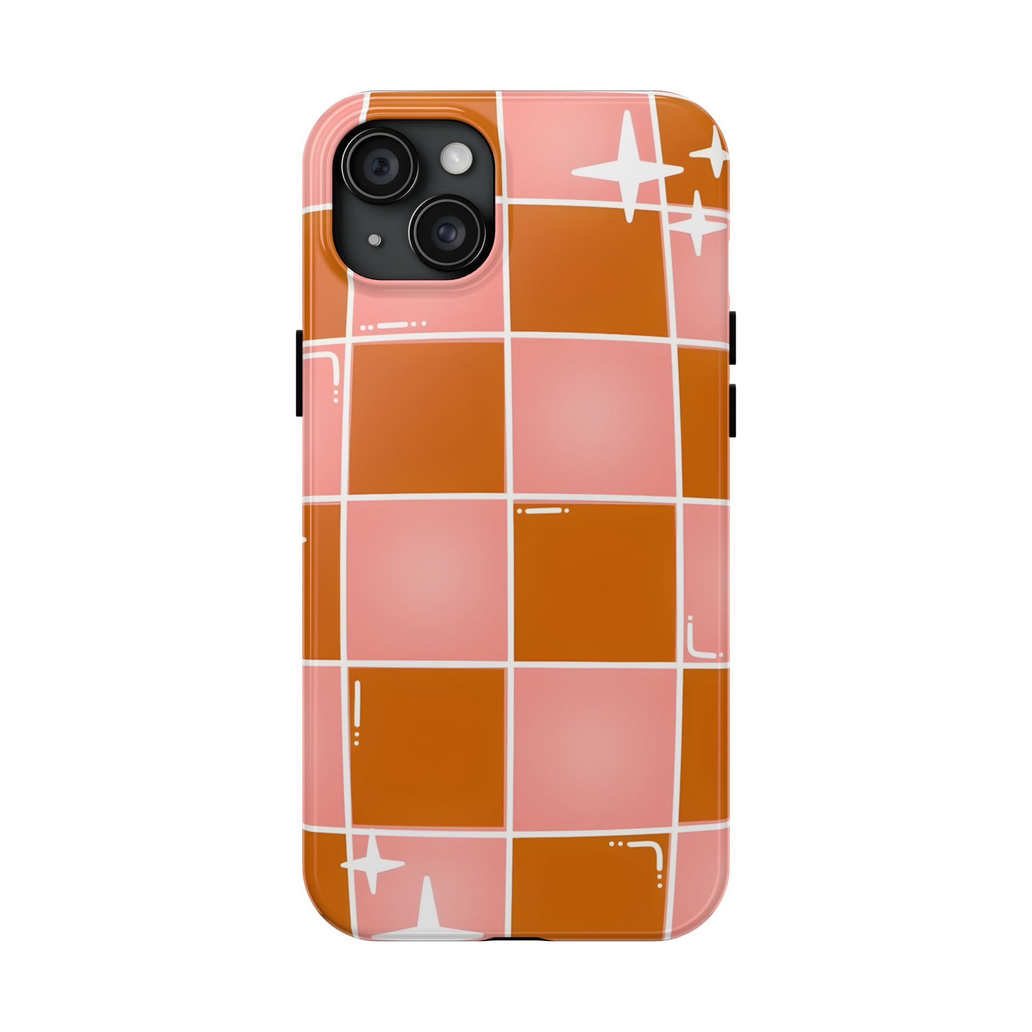 Pink & Terracotta Checkered Tough Phone Case for iPhone and Samsung Galaxy Series