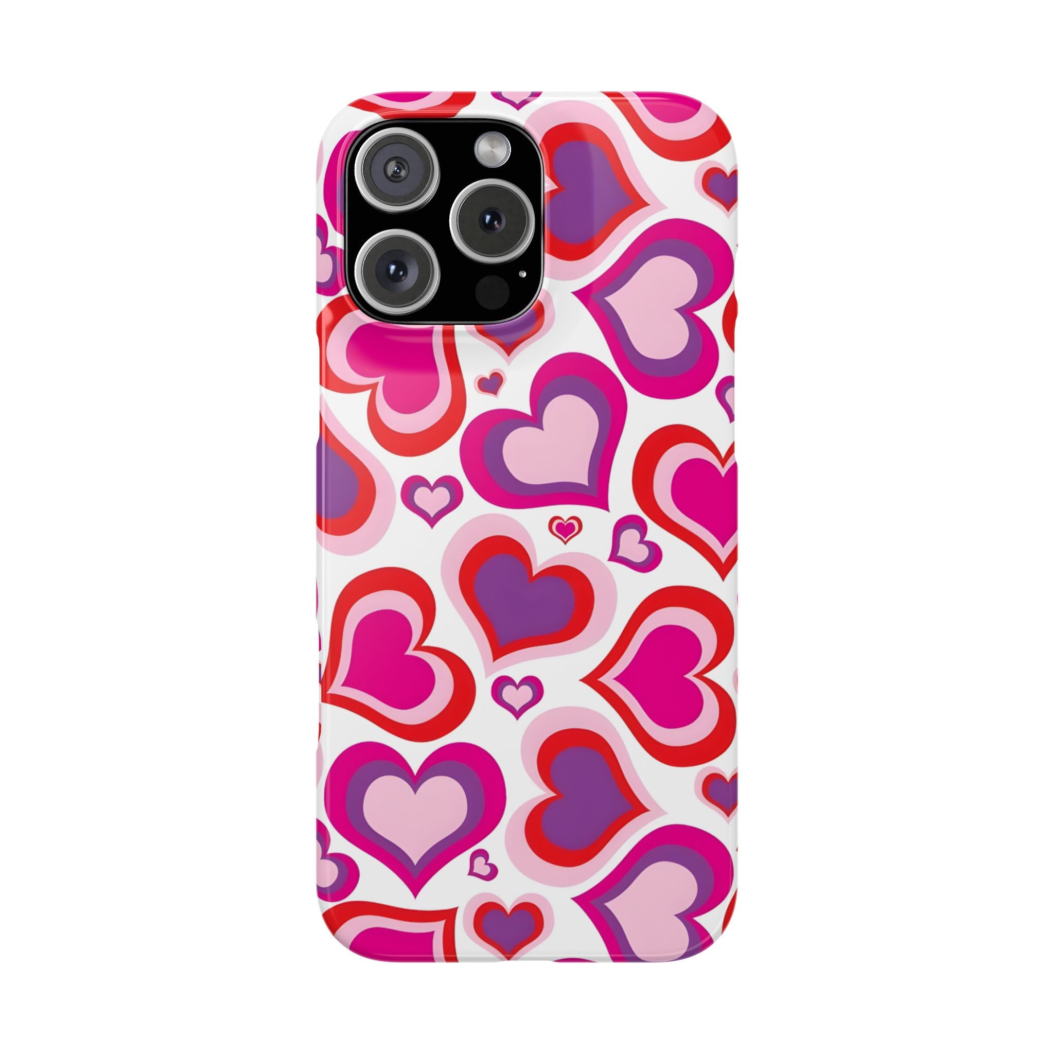 Pink Red Heart Pattern Slim Phone Case for iPhone