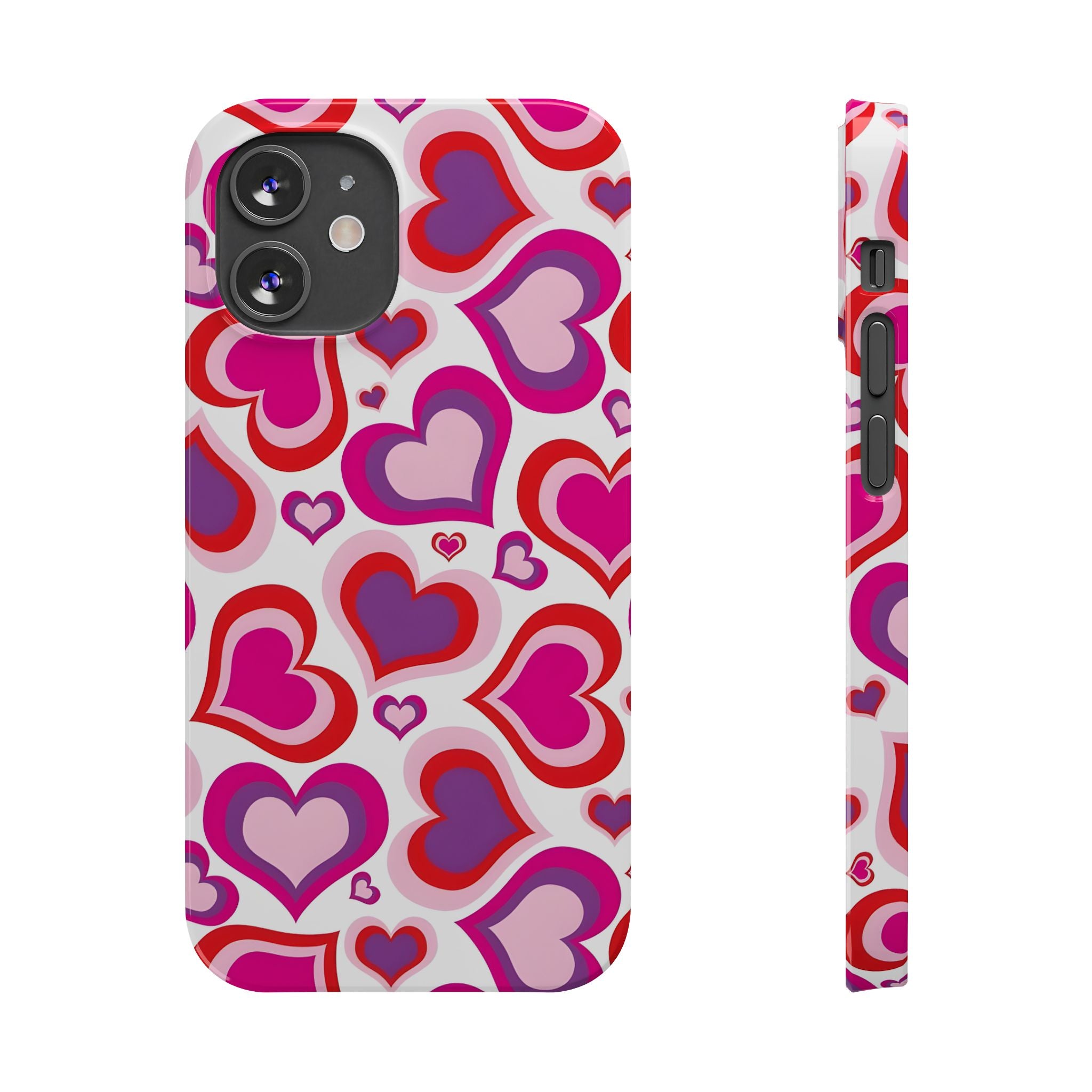 Pink Red Heart Pattern Slim Phone Case for iPhone