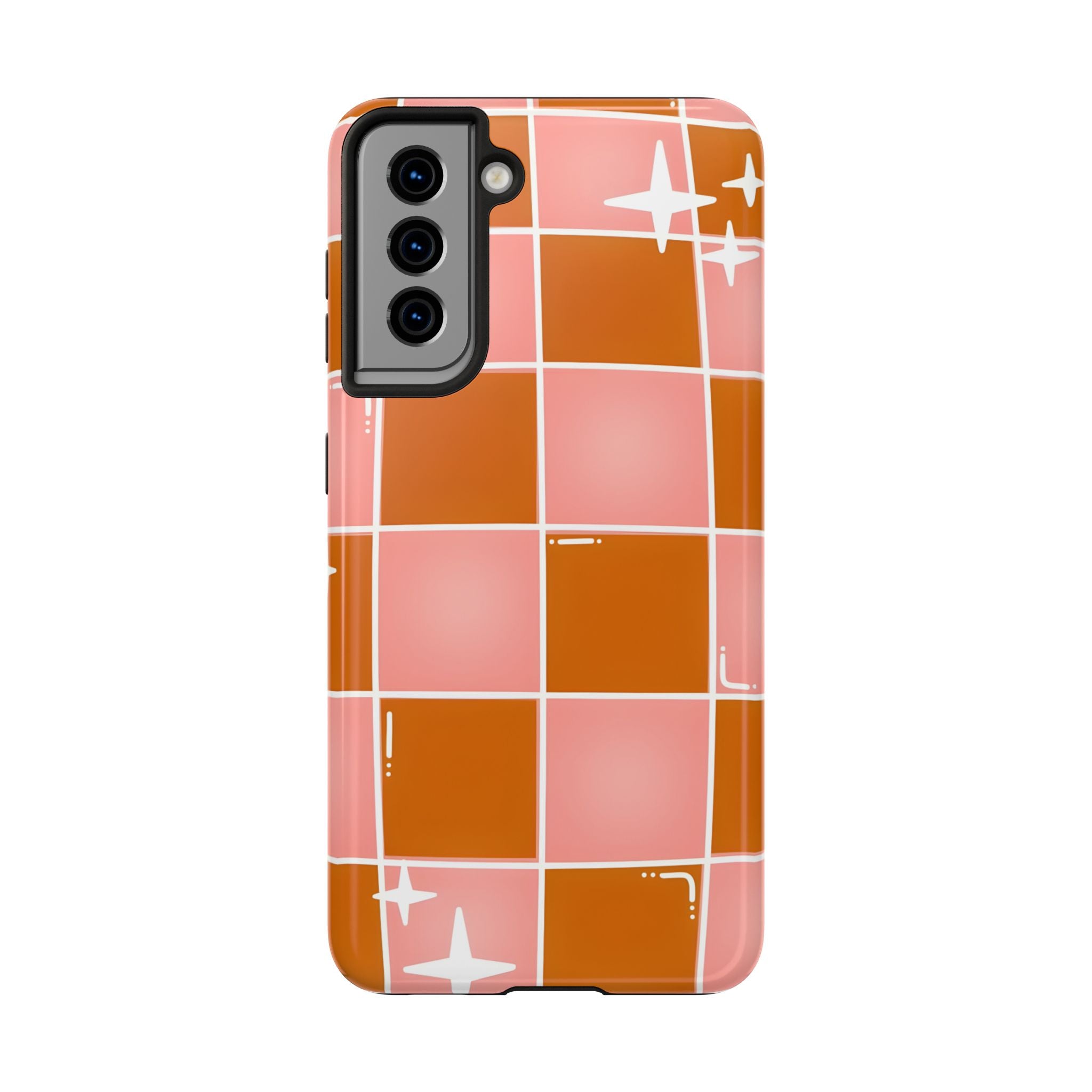 Pink & Terracotta Checkered Tough Phone Case for iPhone and Samsung Galaxy Series