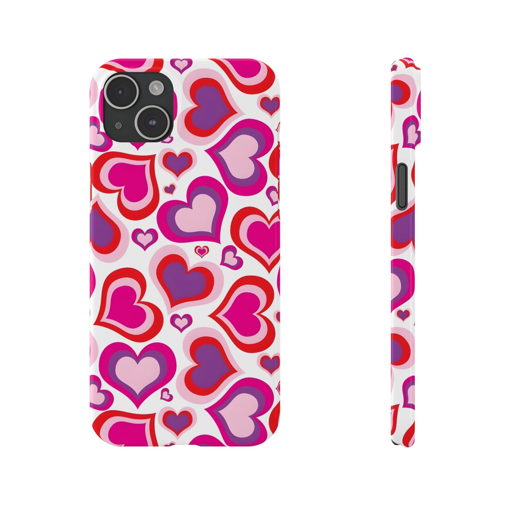 Pink Red Heart Pattern Slim Phone Case for iPhone