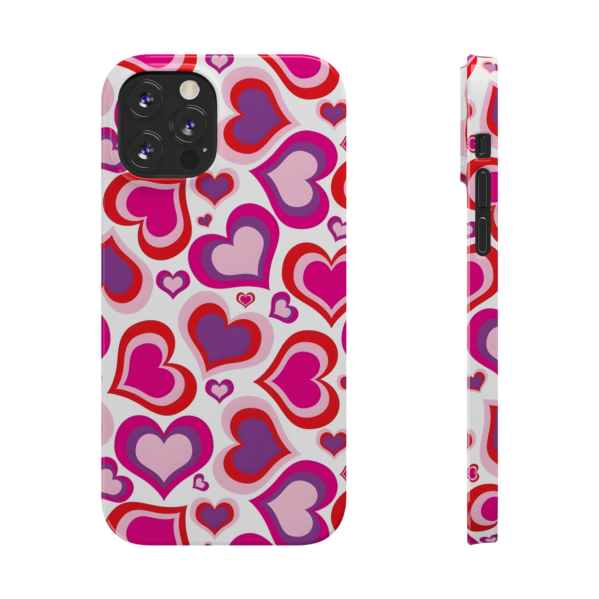 Pink Red Heart Pattern Slim Phone Case for iPhone
