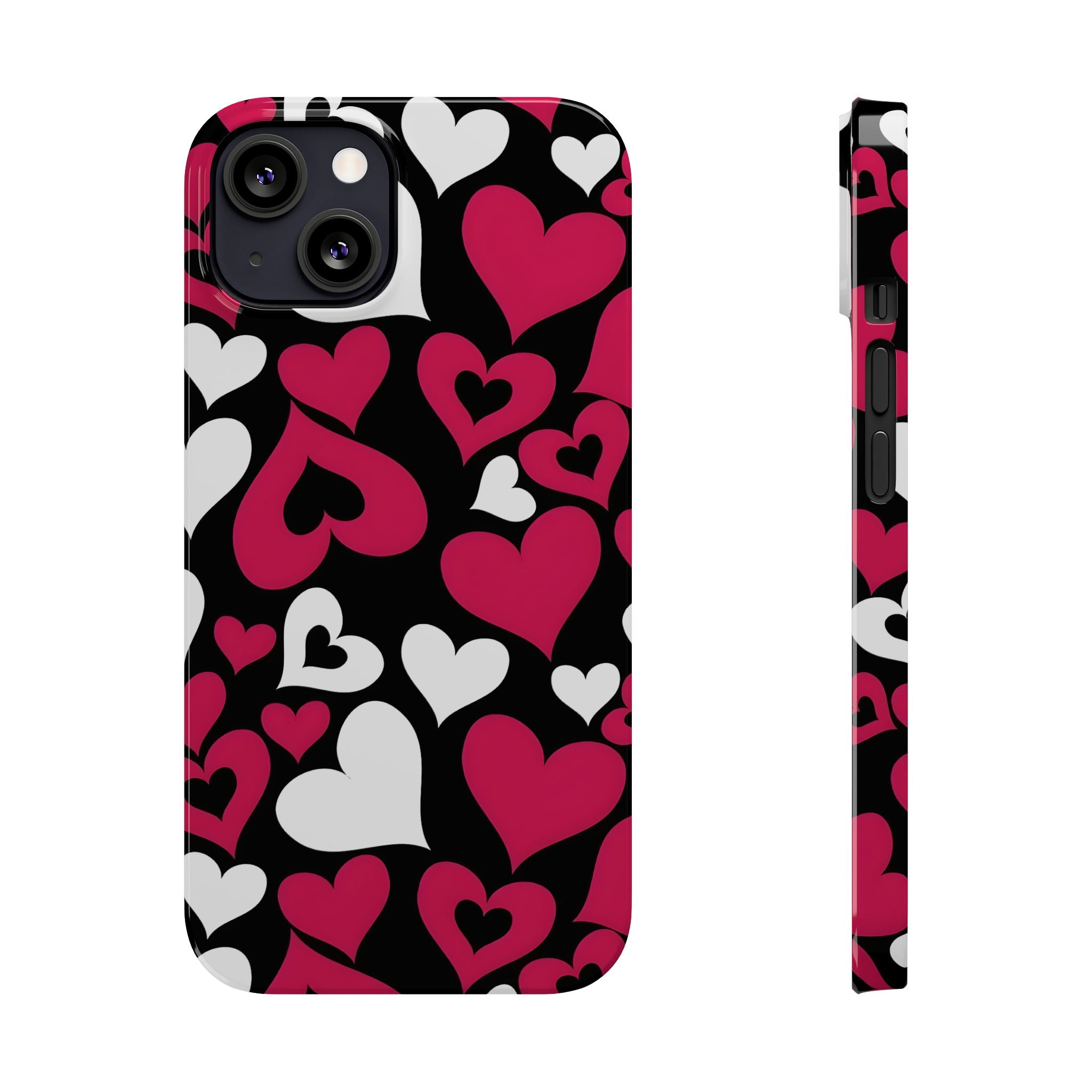 Pink and White Hearts Slim Phone Case for iPhone