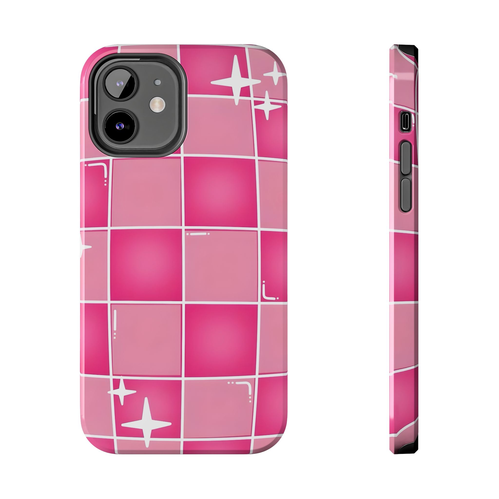 Pink Checkered Sparkle Tough Phone Case for iPhone and Samsung Galaxy Series