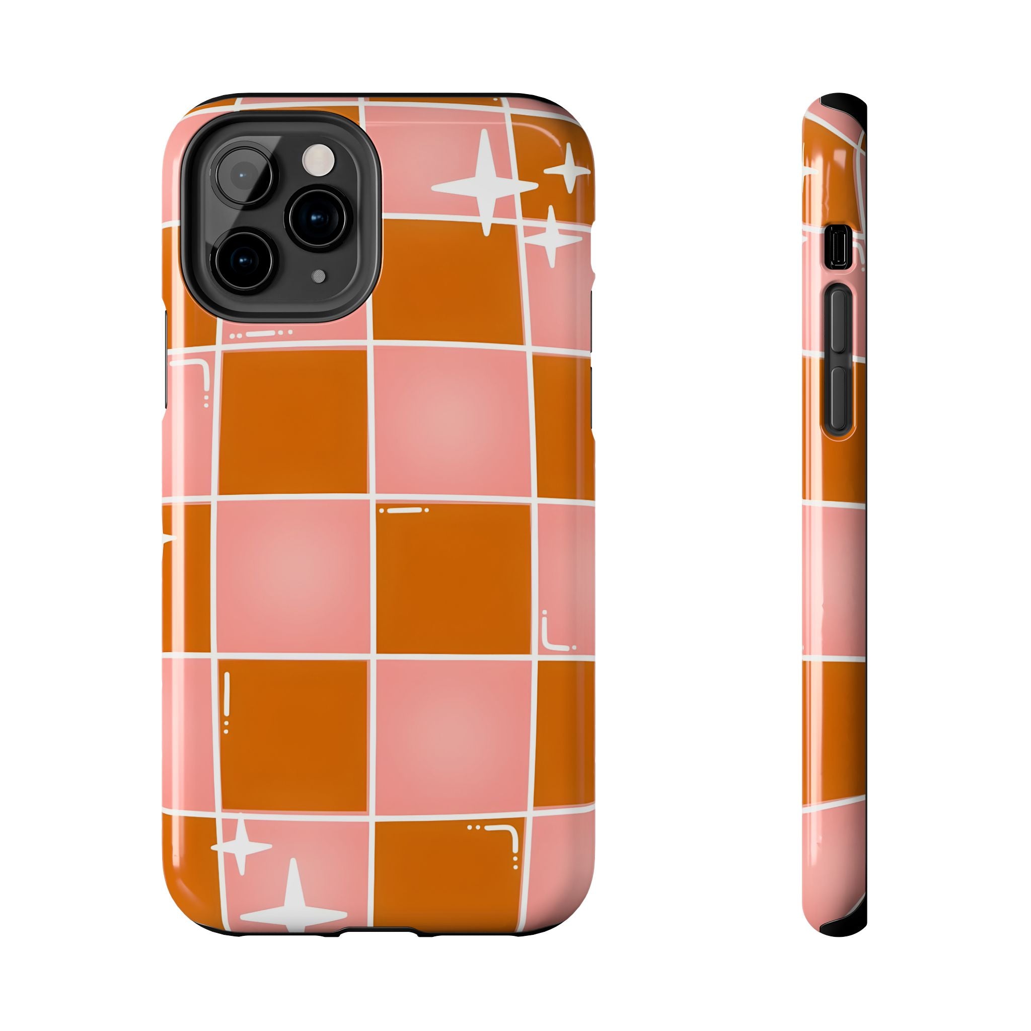 Pink & Terracotta Checkered Tough Phone Case for iPhone and Samsung Galaxy Series