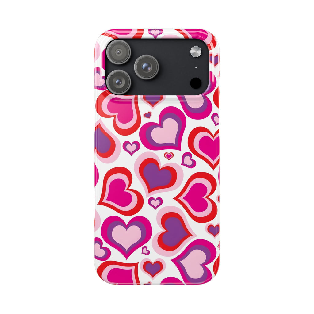 Pink Red Heart Pattern Slim Phone Case for iPhone
