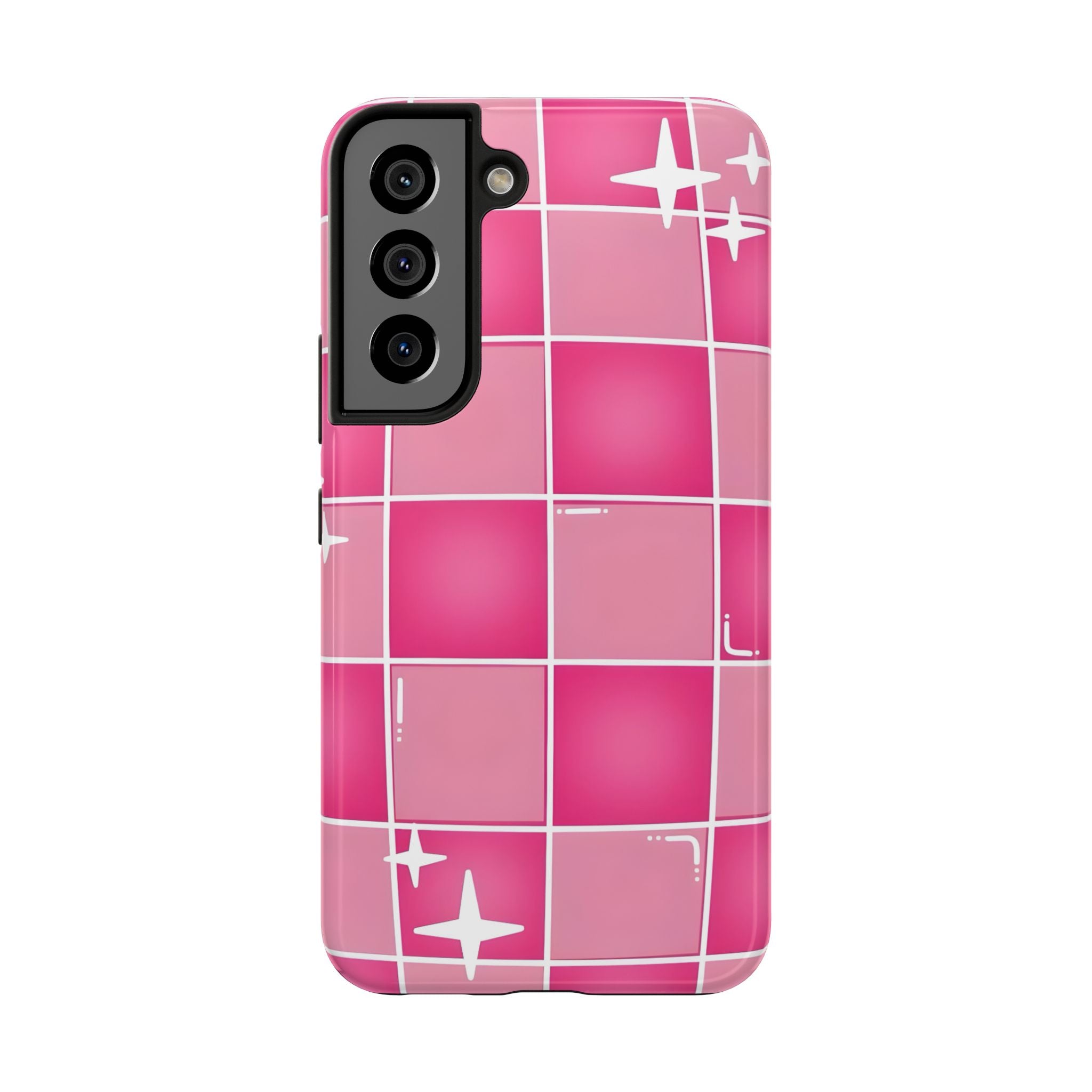 Pink Checkered Sparkle Tough Phone Case for iPhone and Samsung Galaxy Series