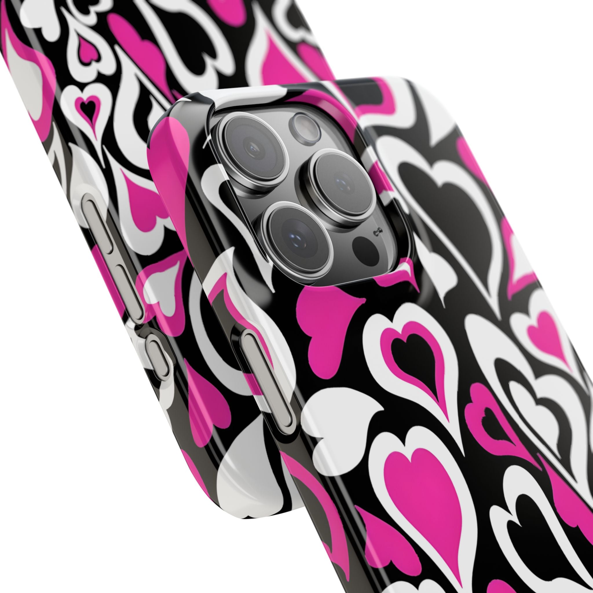 White Pink Heart Pattern Slim Phone Case for iPhone