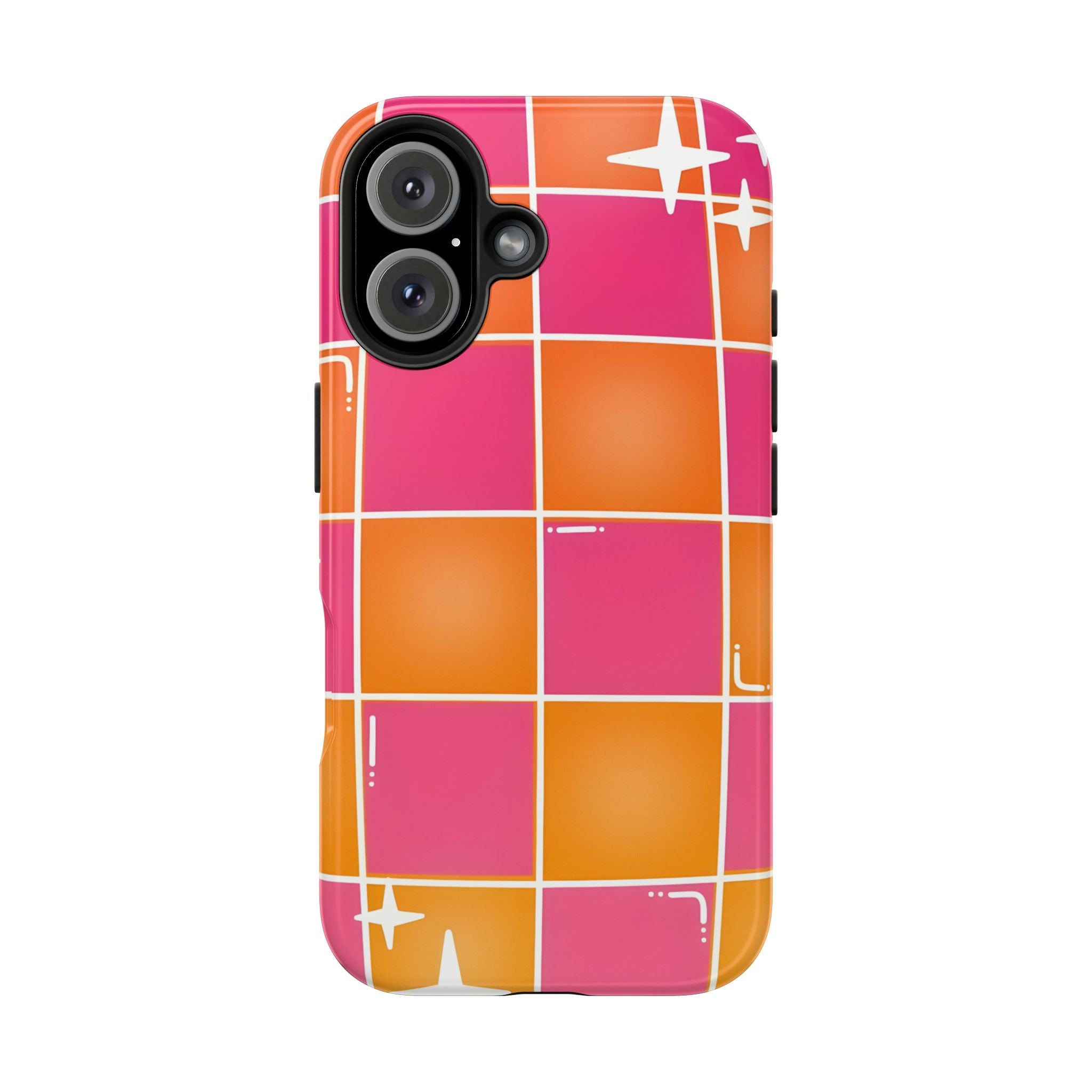Pink & Orange Grid Tough Phone Case for iPhone and Samsung Galaxy Series