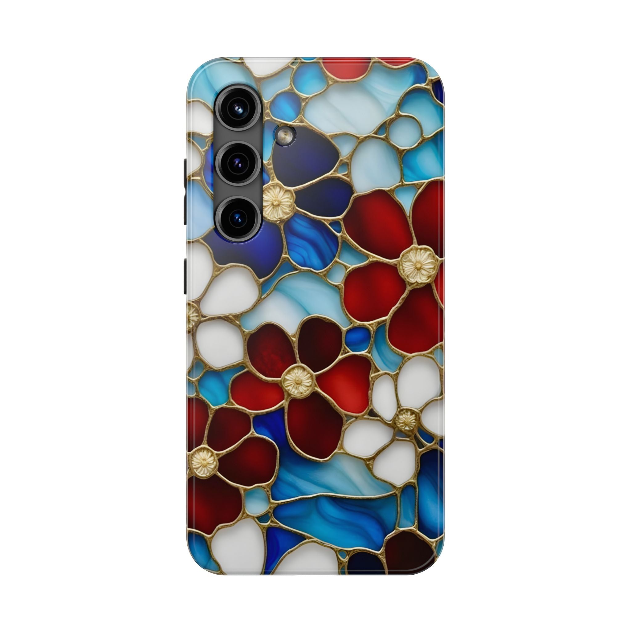 Red Floral Stained Glass Inspired Phone Case for iPhone and Samsung Galaxy Series