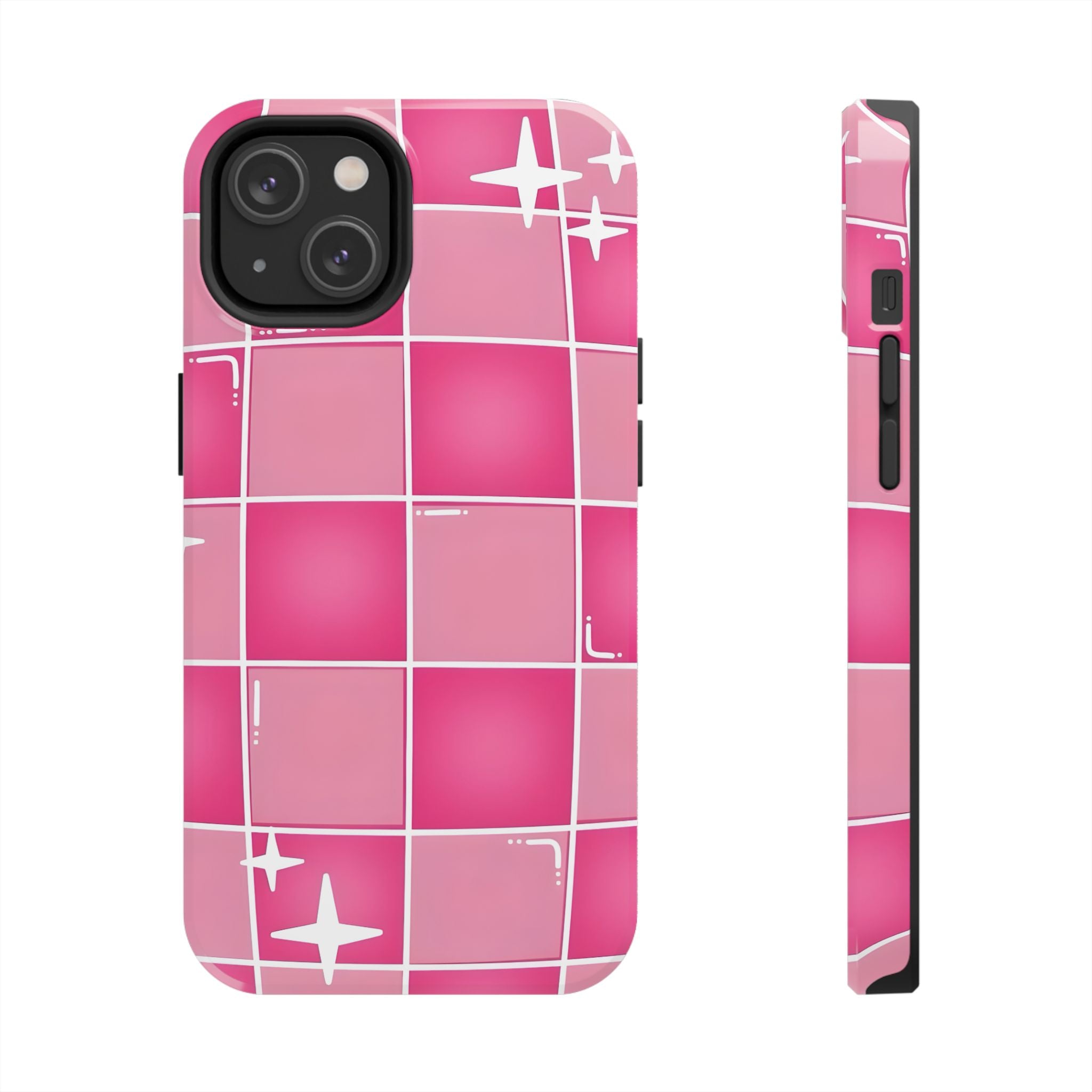 Pink Checkered Sparkle Tough Phone Case for iPhone and Samsung Galaxy Series