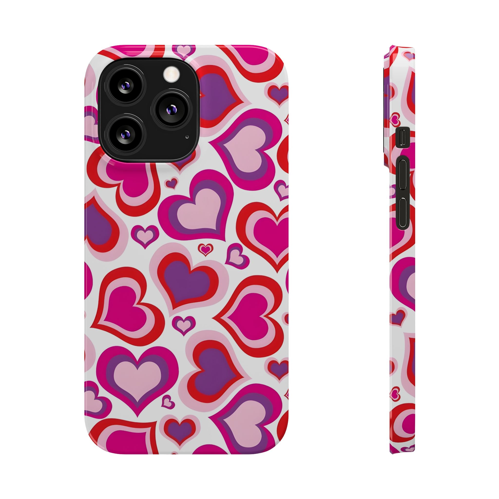 Pink Red Heart Pattern Slim Phone Case for iPhone