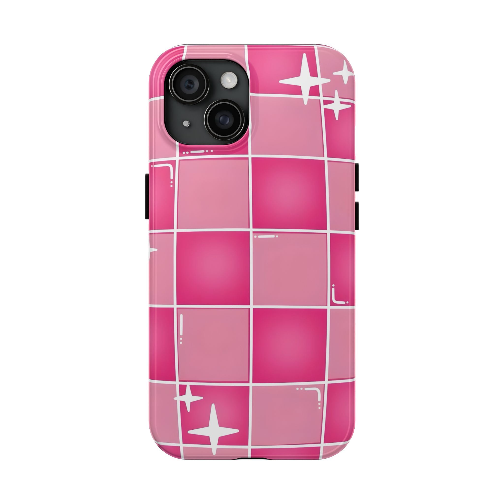 Pink Checkered Sparkle Tough Phone Case for iPhone and Samsung Galaxy Series