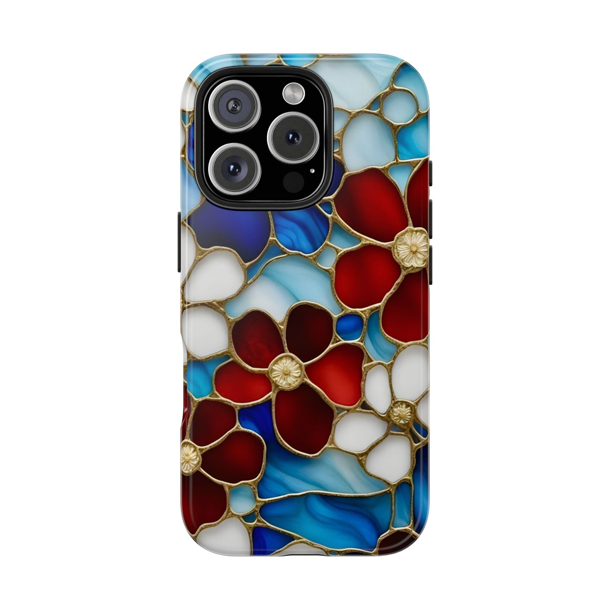 Red Floral Stained Glass Inspired Phone Case for iPhone and Samsung Galaxy Series