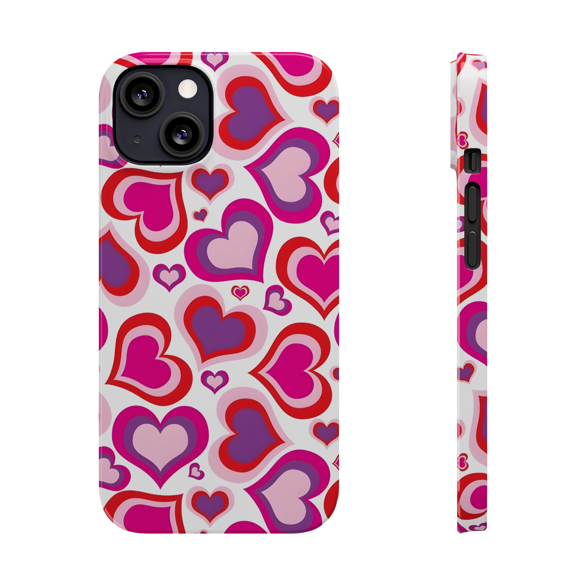 Pink Red Heart Pattern Slim Phone Case for iPhone