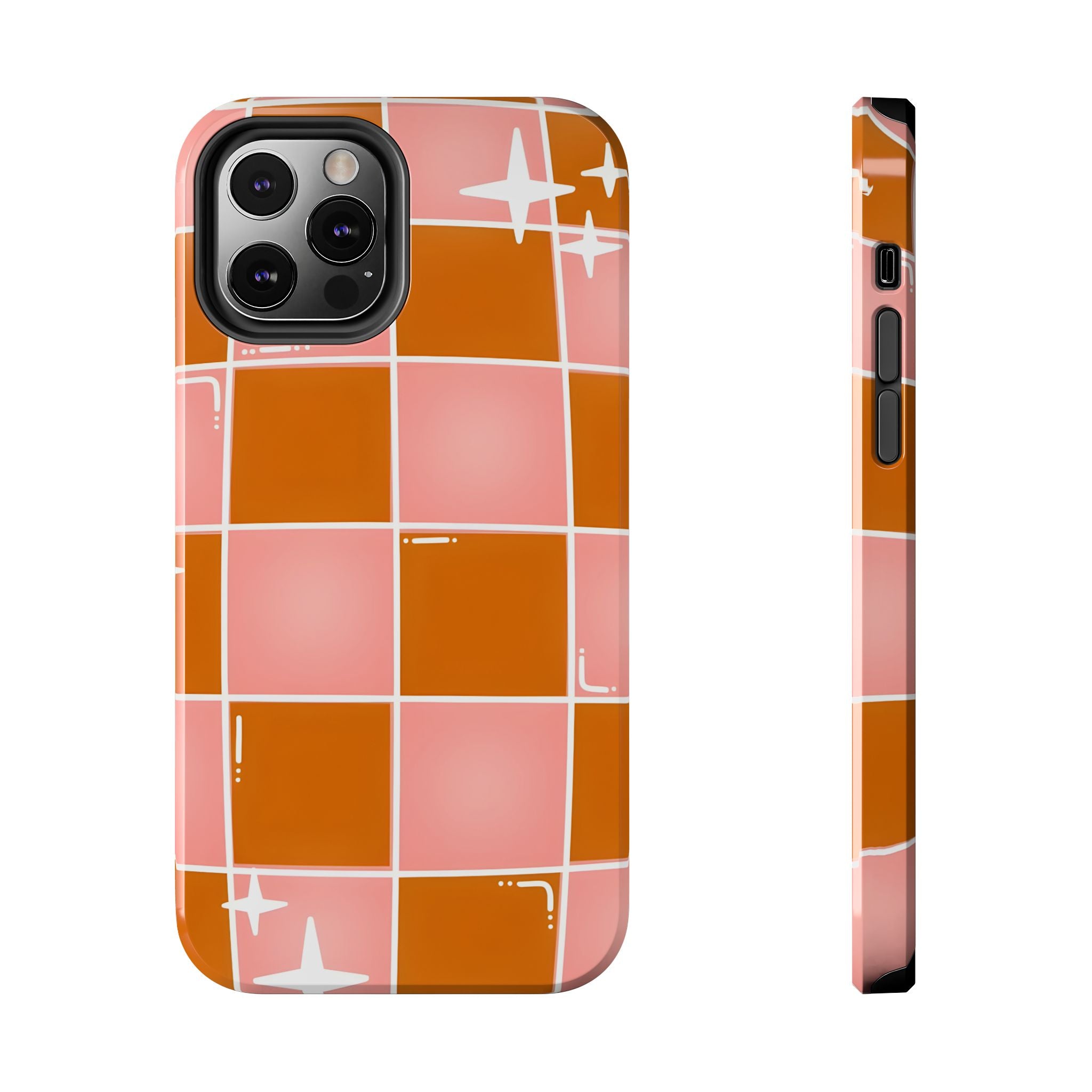 Pink & Terracotta Checkered Tough Phone Case for iPhone and Samsung Galaxy Series