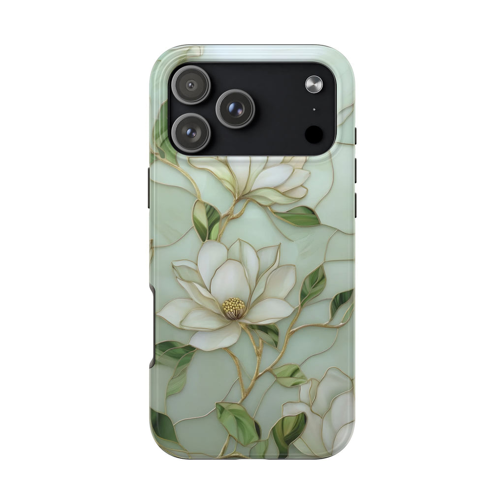 White Flower Stained Glass Inspired Phone Case for iPhone and Samsung Galaxy Series