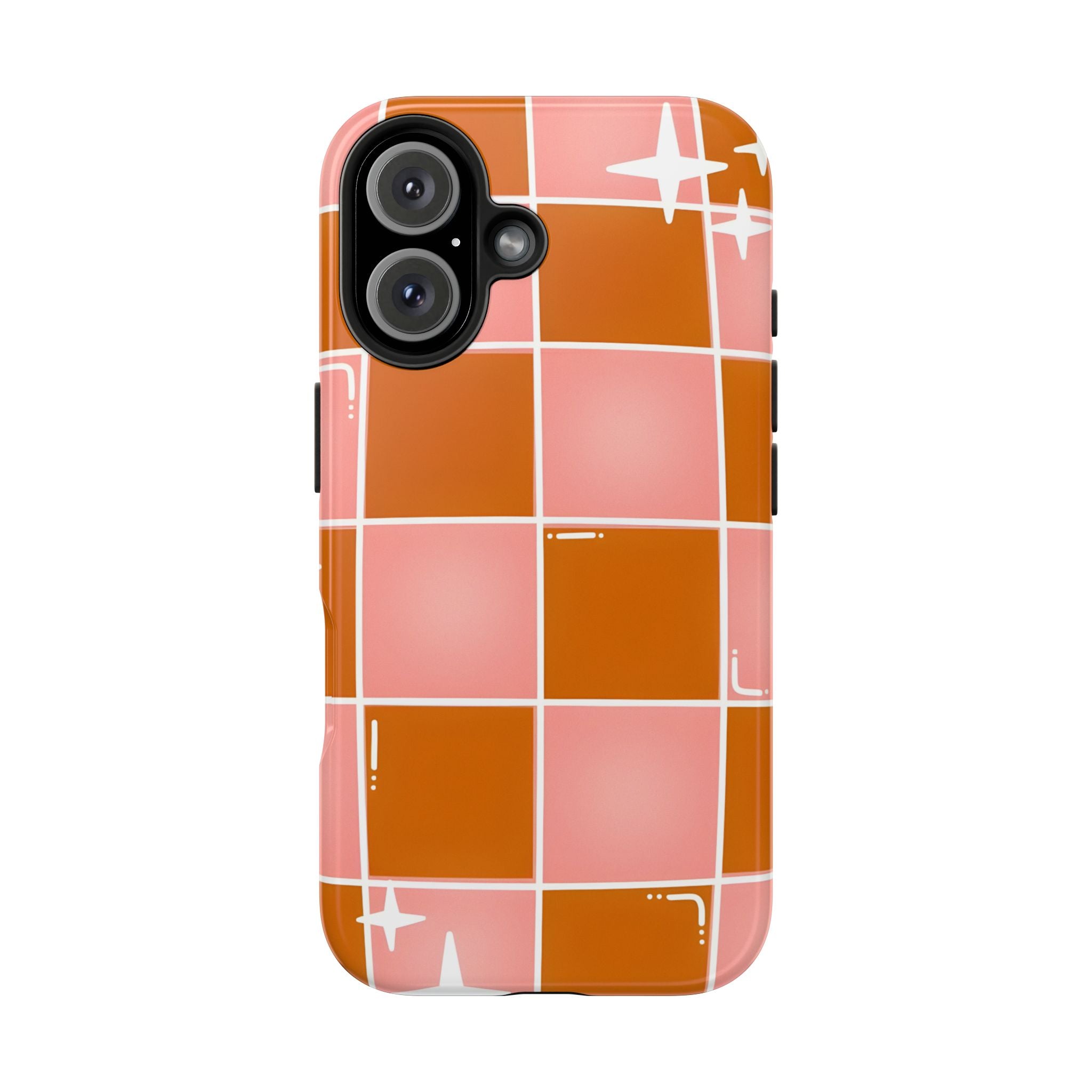 Pink & Terracotta Checkered Tough Phone Case for iPhone and Samsung Galaxy Series