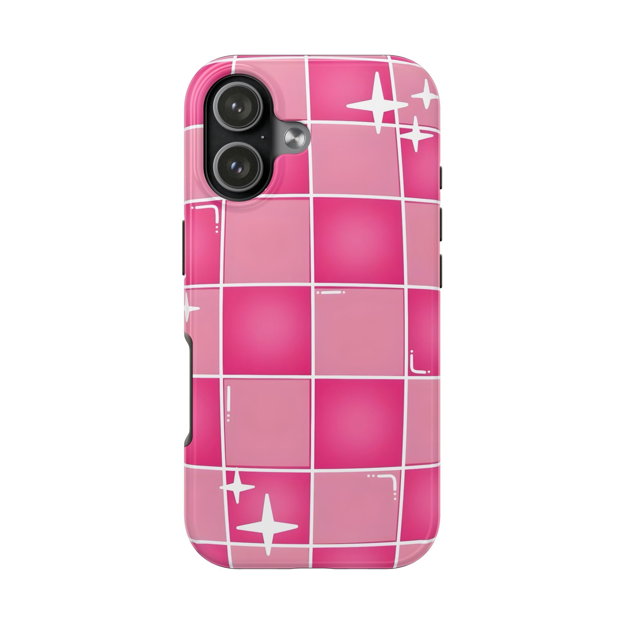 Pink Checkered Sparkle Tough Phone Case for iPhone and Samsung Galaxy Series