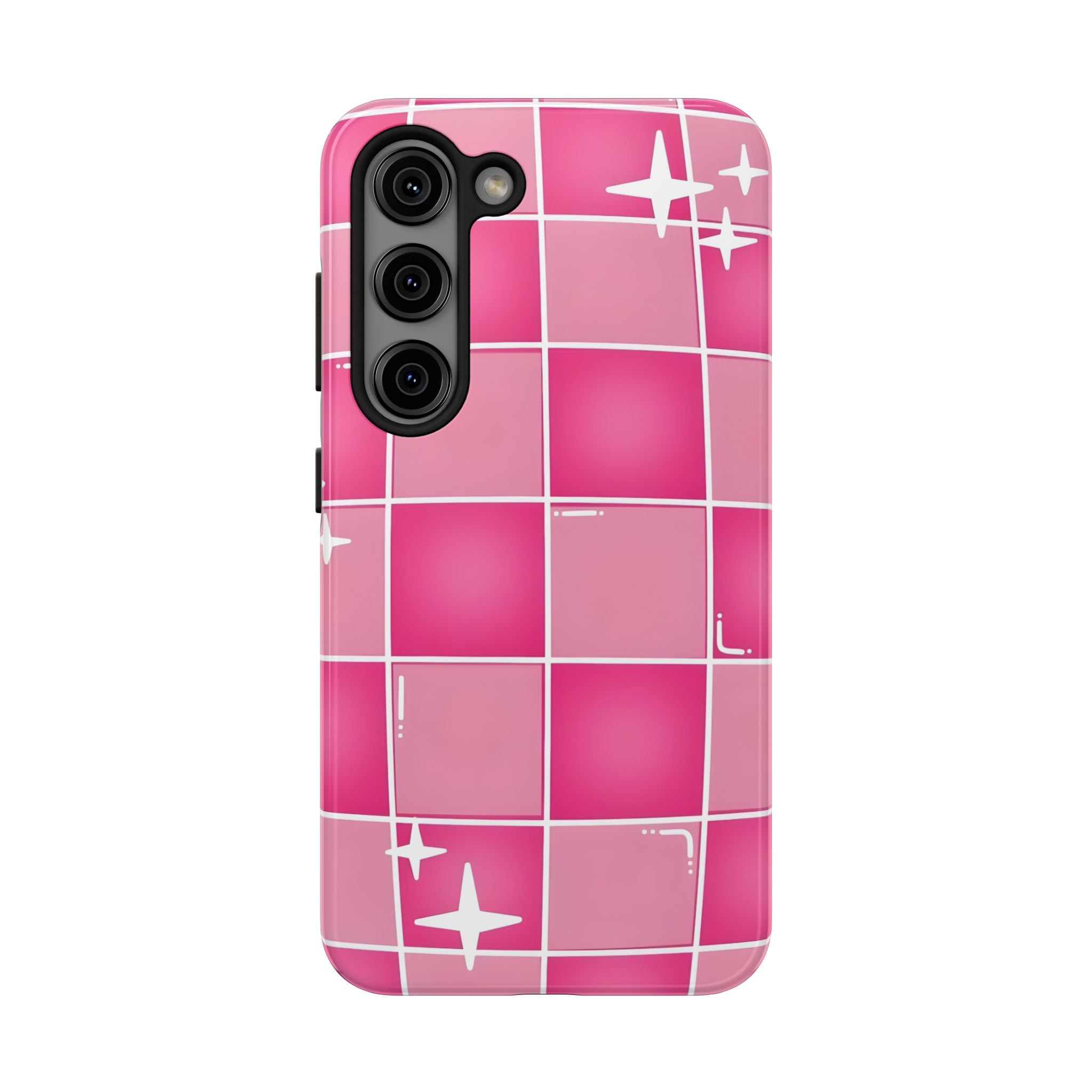 Pink Checkered Sparkle Tough Phone Case for iPhone and Samsung Galaxy Series