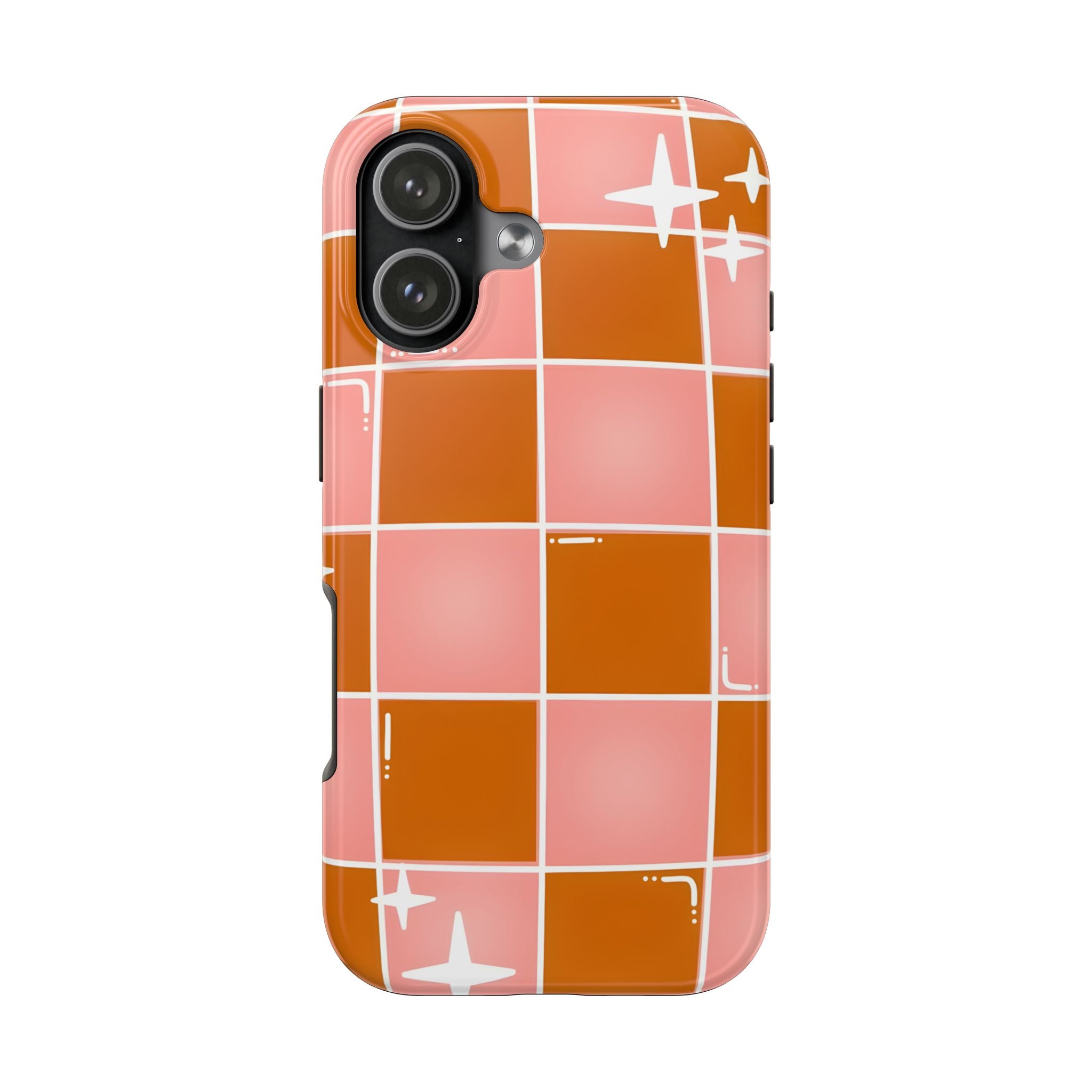 Pink & Terracotta Checkered Tough Phone Case for iPhone and Samsung Galaxy Series
