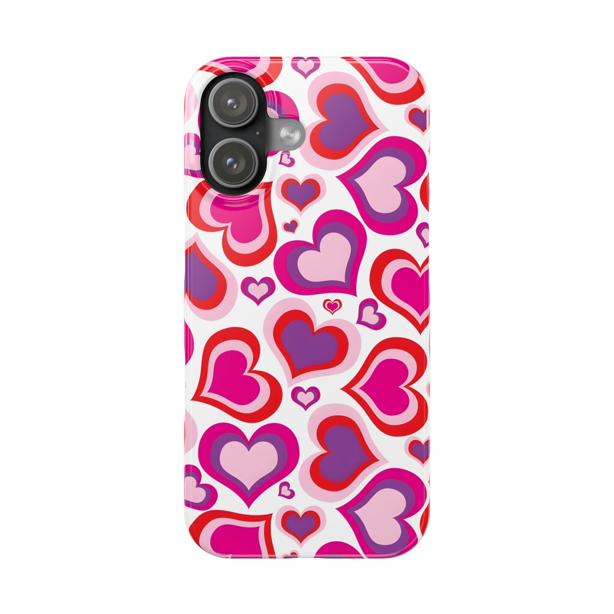 Pink Red Heart Pattern Slim Phone Case for iPhone