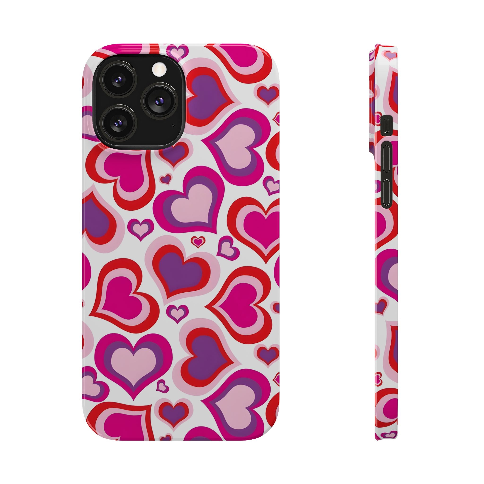 Pink Red Heart Pattern Slim Phone Case for iPhone