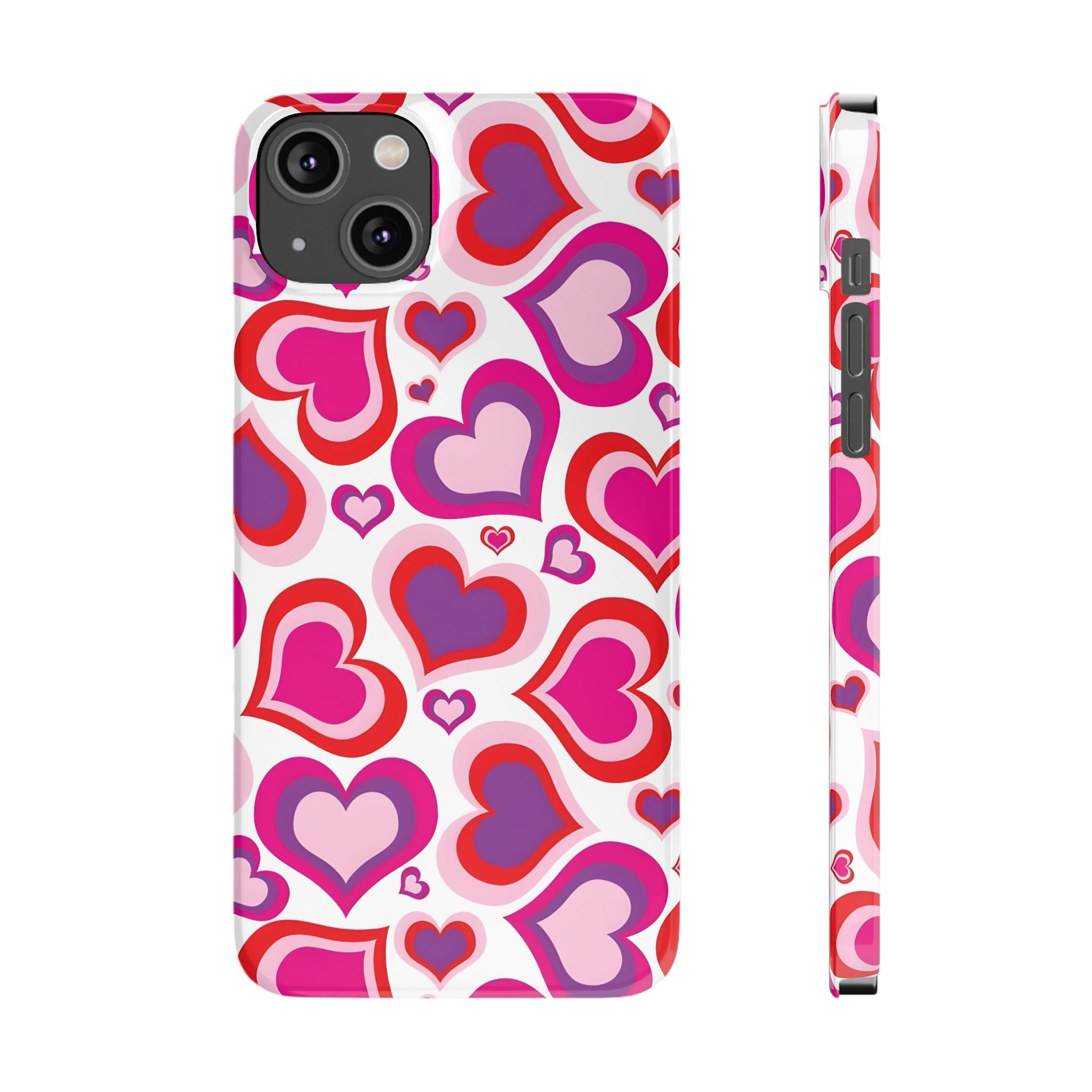 Pink Red Heart Pattern Slim Phone Case for iPhone