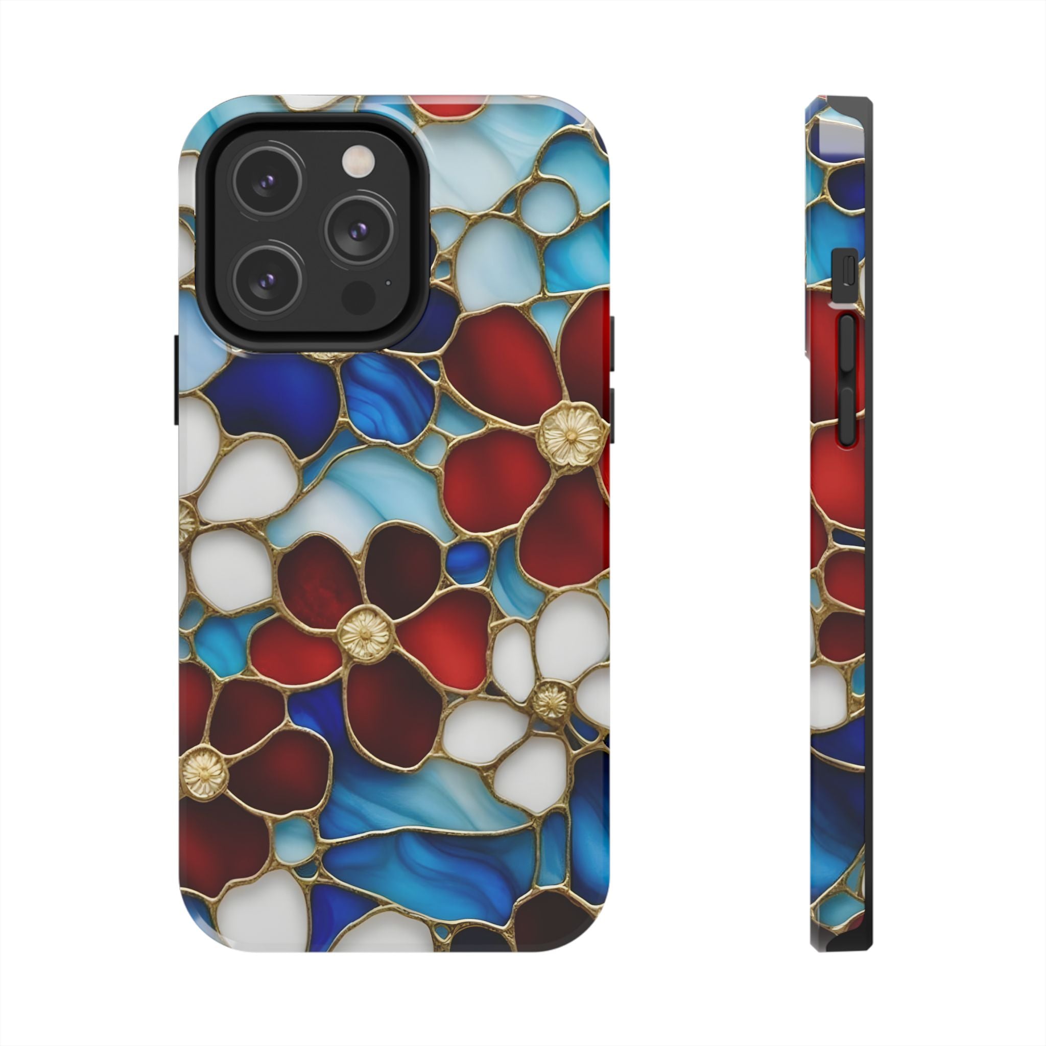 Red Floral Stained Glass Inspired Phone Case for iPhone and Samsung Galaxy Series