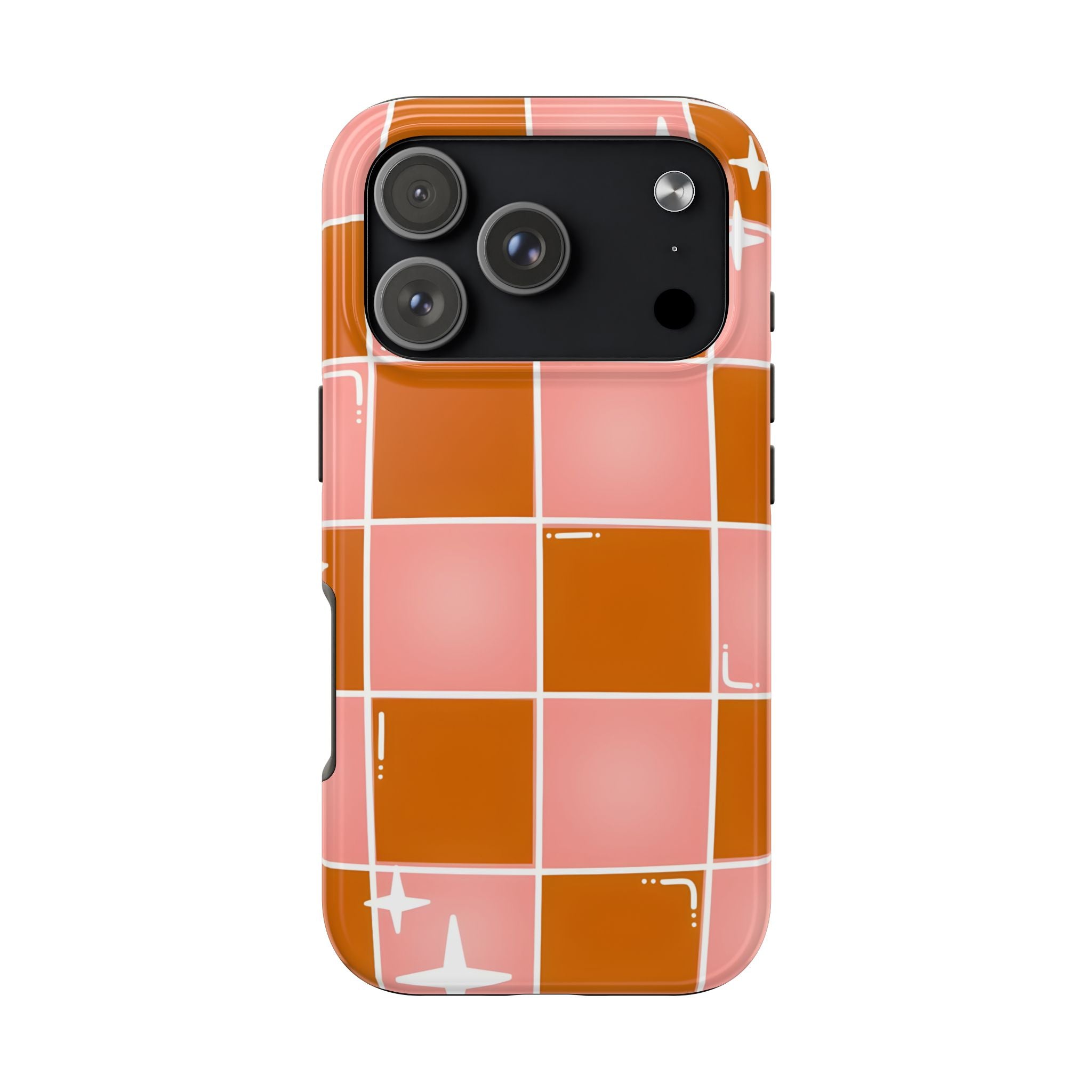 Pink & Terracotta Checkered Tough Phone Case for iPhone and Samsung Galaxy Series