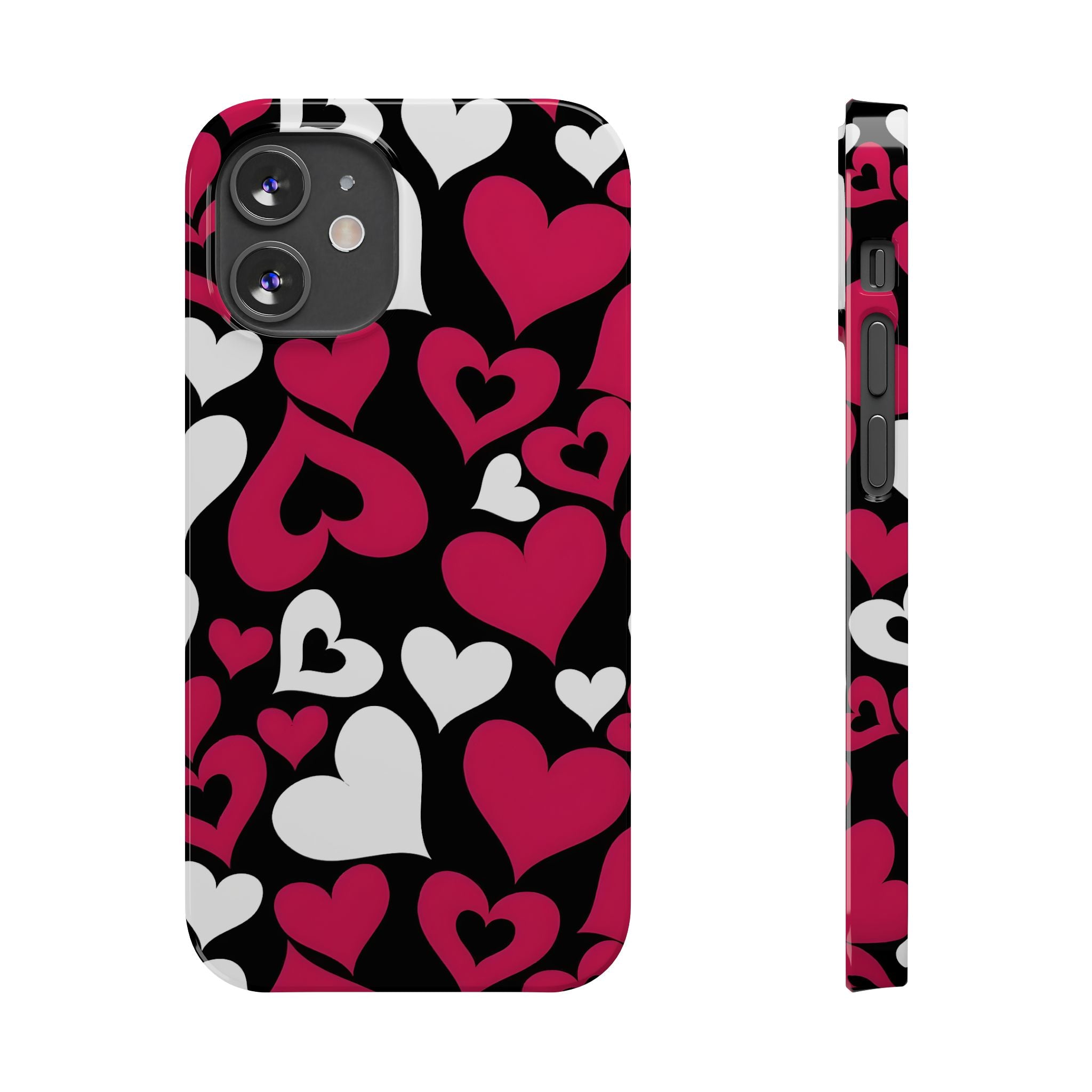Pink and White Hearts Slim Phone Case for iPhone