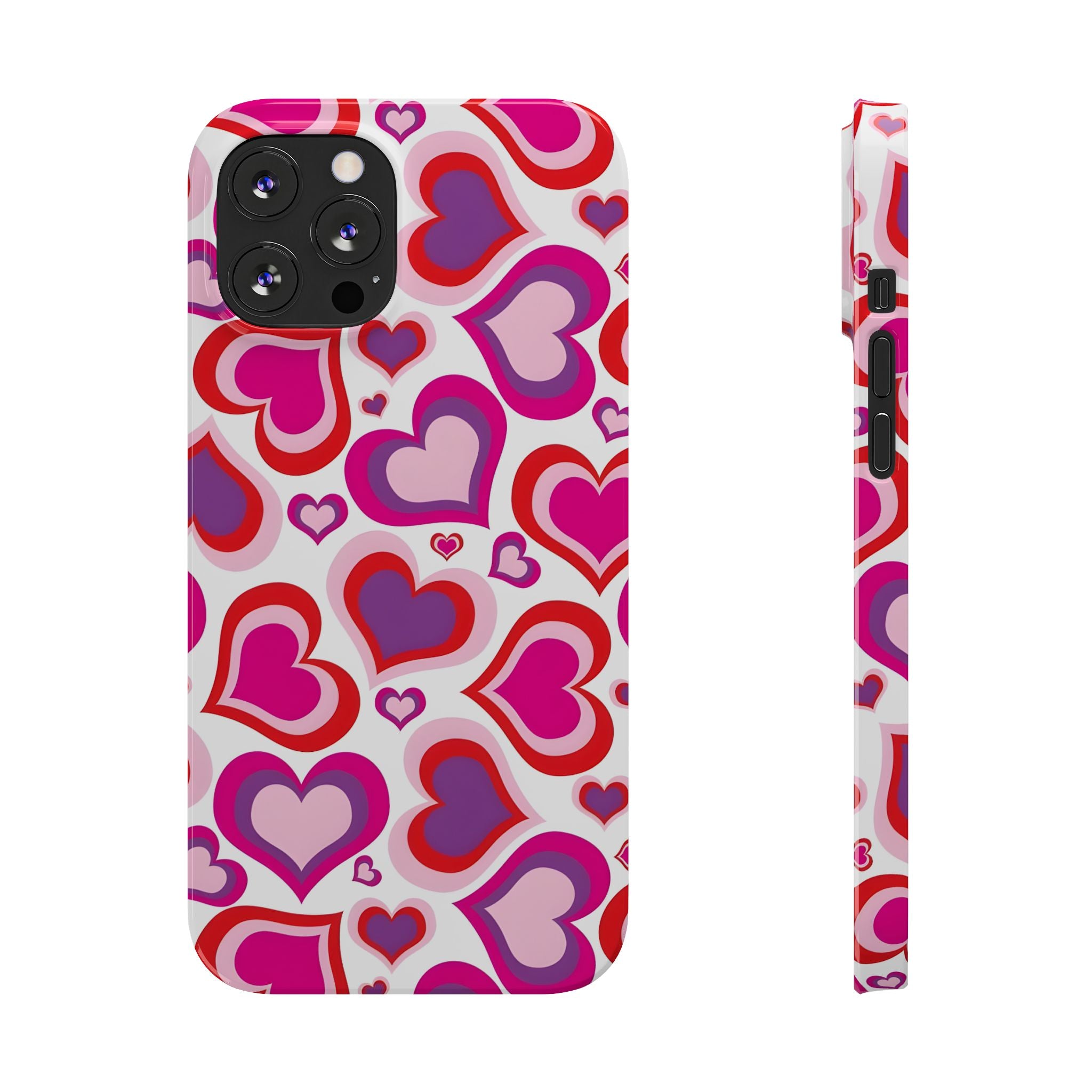 Pink Red Heart Pattern Slim Phone Case for iPhone