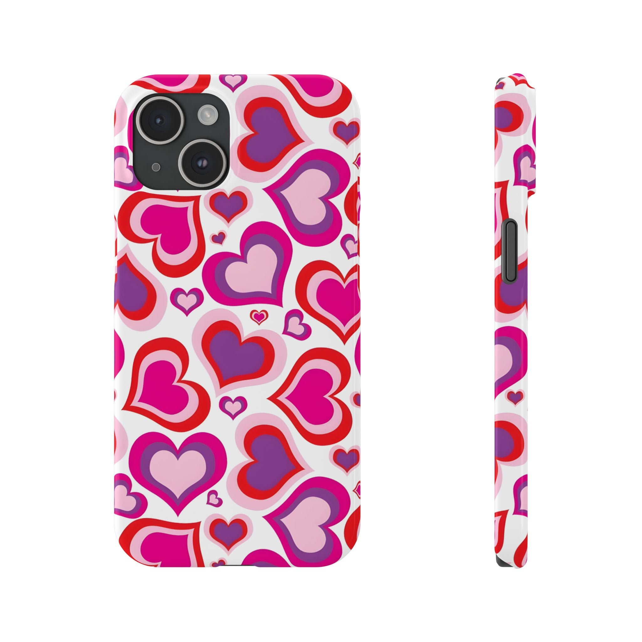 Pink Red Heart Pattern Slim Phone Case for iPhone