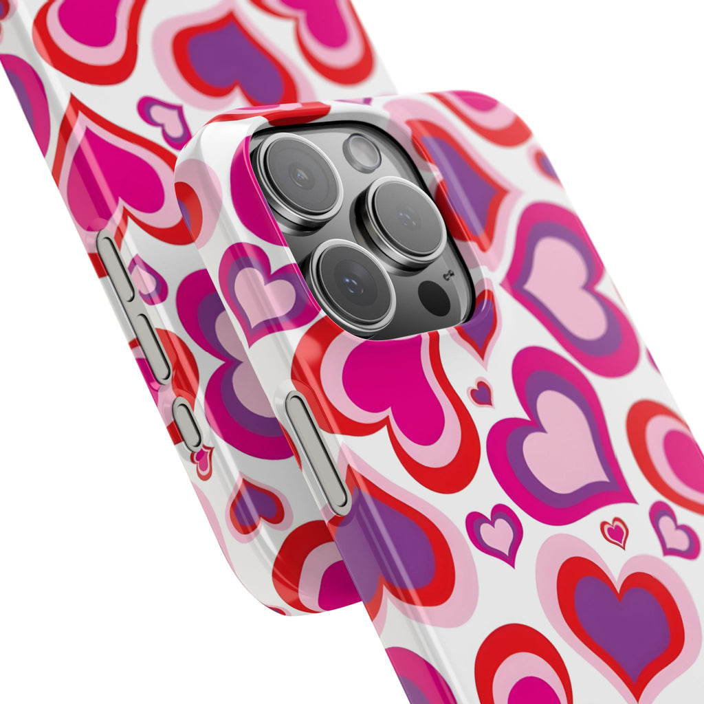 Pink Red Heart Pattern Slim Phone Case for iPhone
