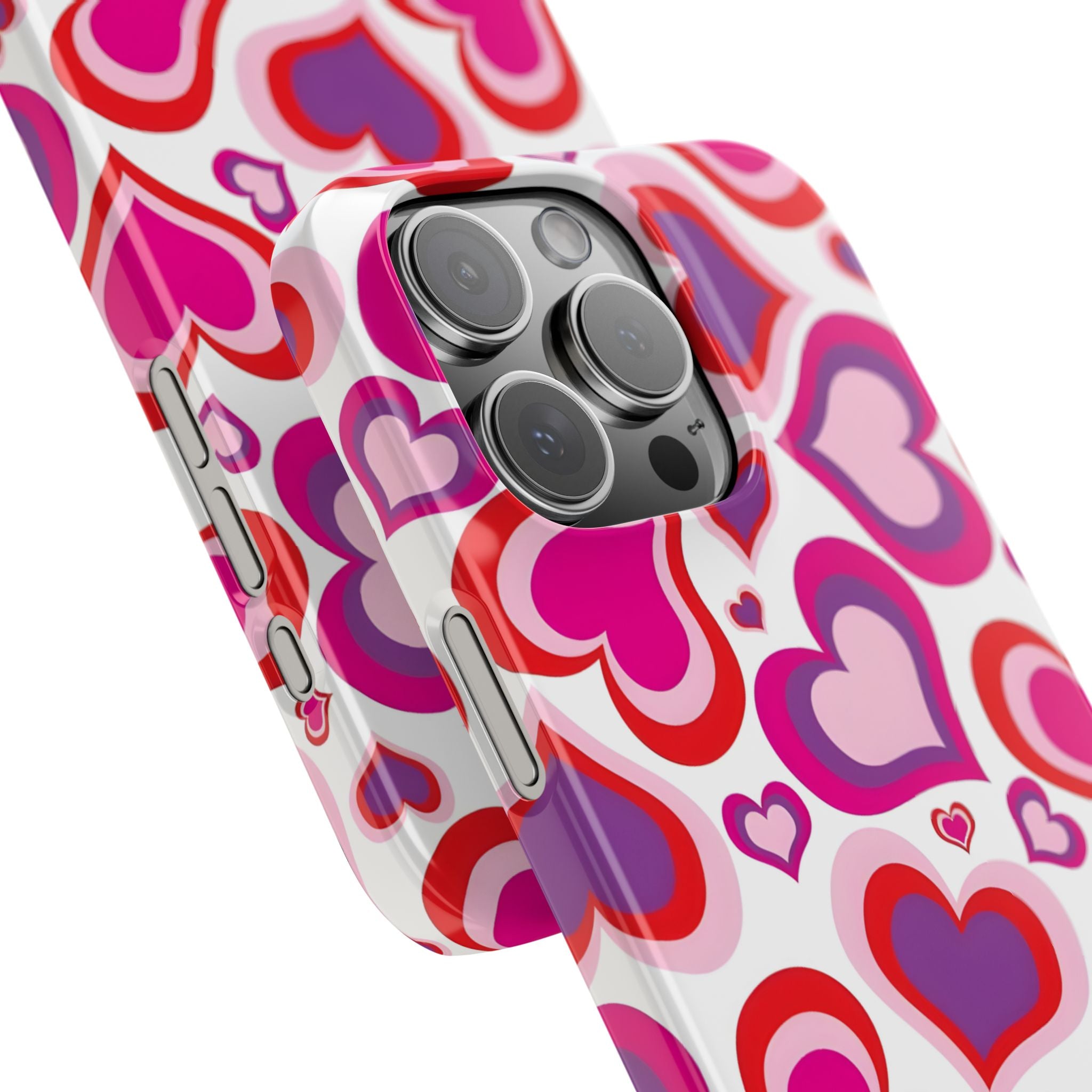 Pink Red Heart Pattern Slim Phone Case for iPhone