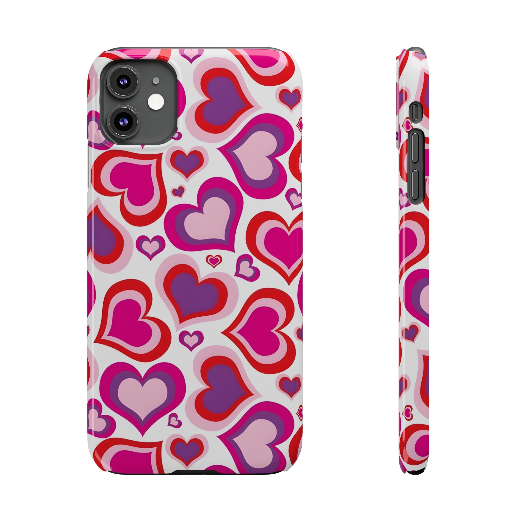 Pink Red Heart Pattern Slim Phone Case for iPhone